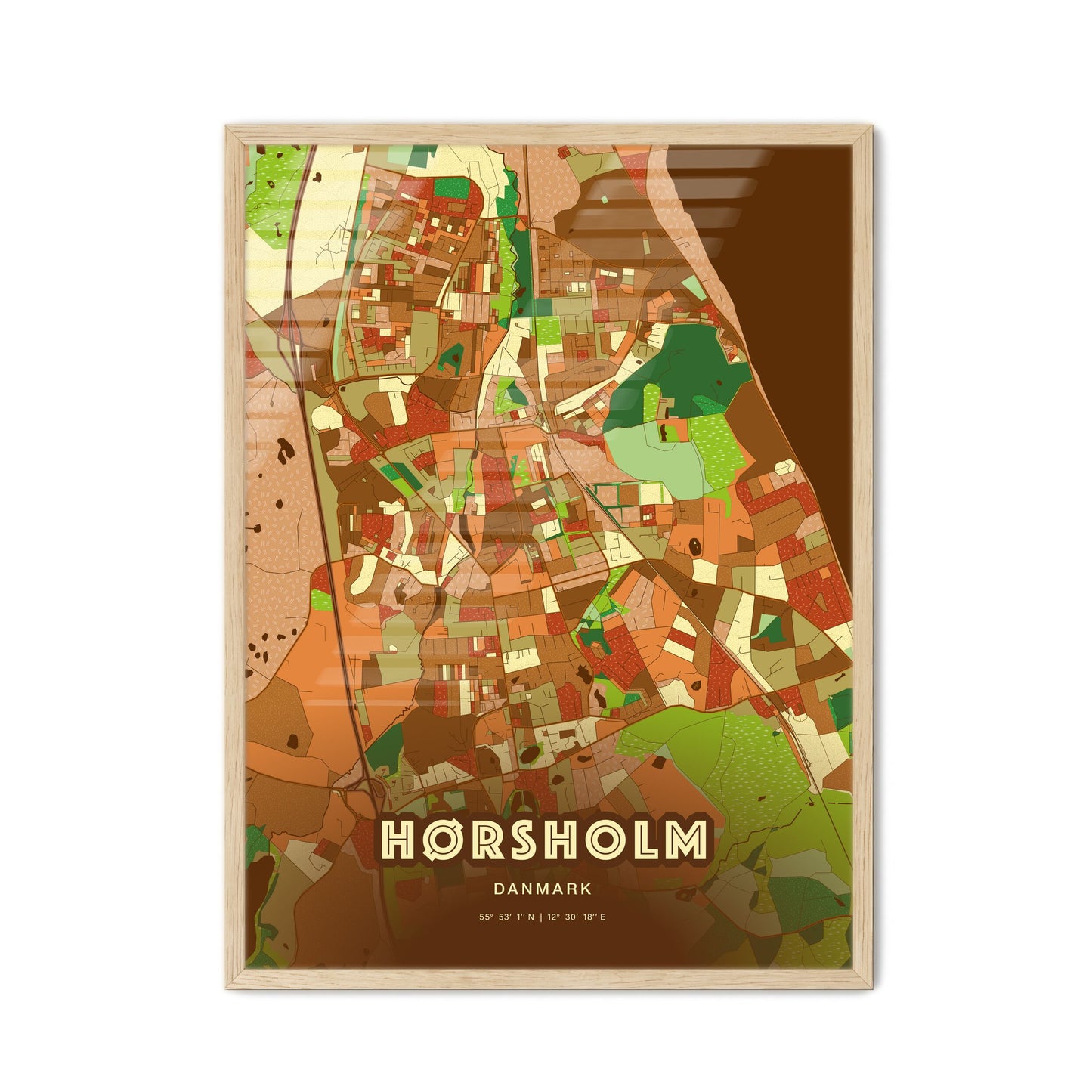 Colorful HØRSHOLM DENMARK Fine Art Map Farmhouse