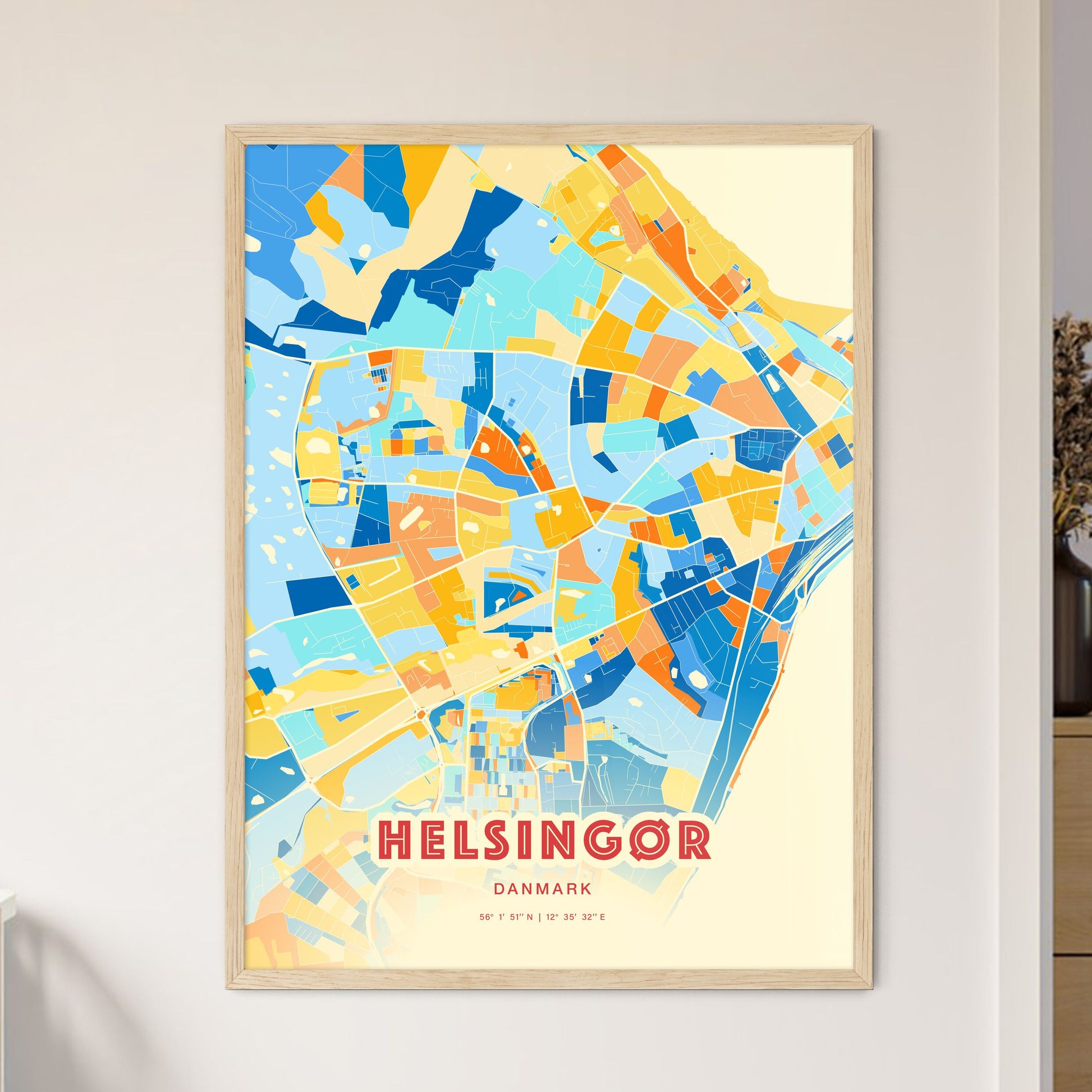Colorful HELSINGØR DENMARK Fine Art Map Blue Orange