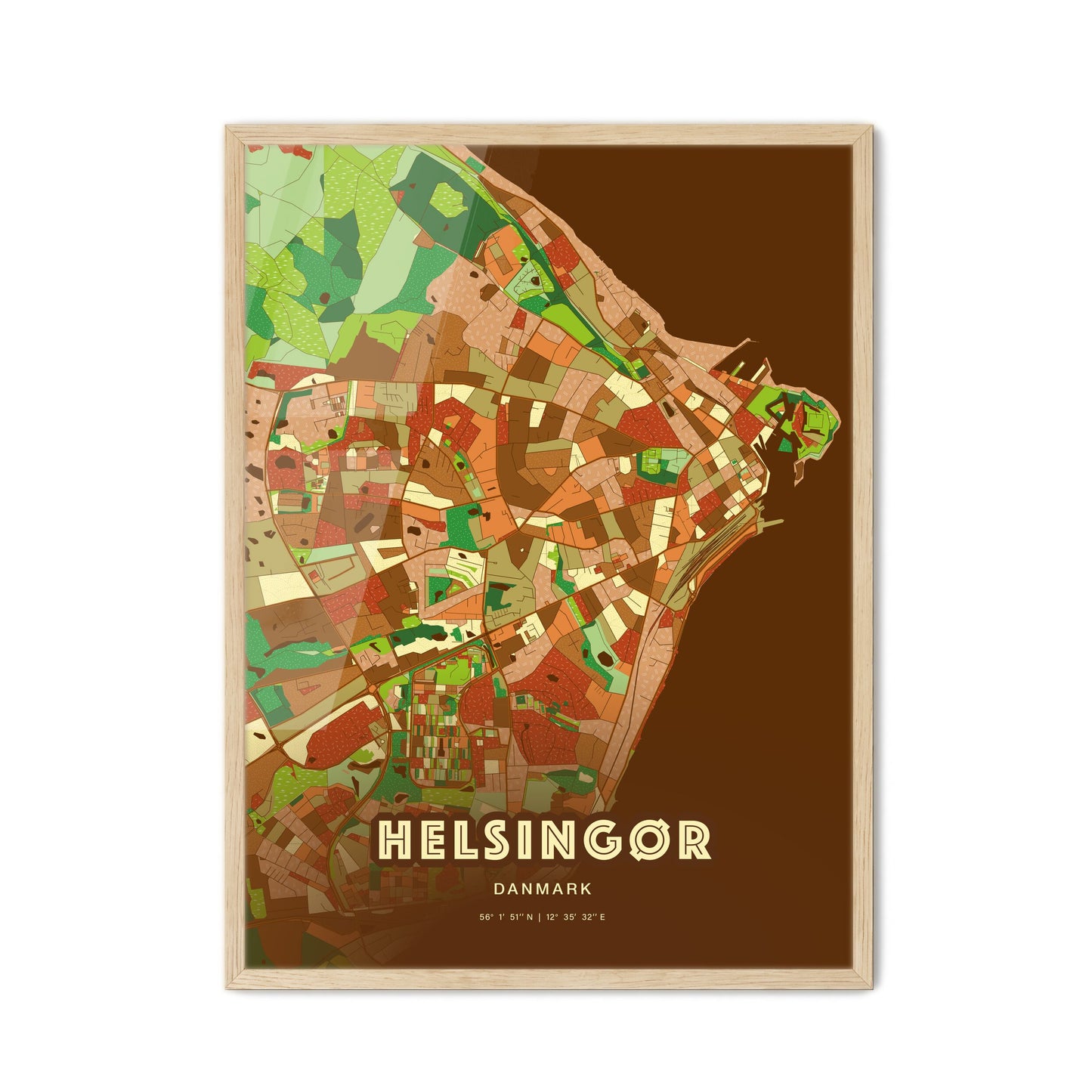 Colorful HELSINGØR DENMARK Fine Art Map Farmhouse