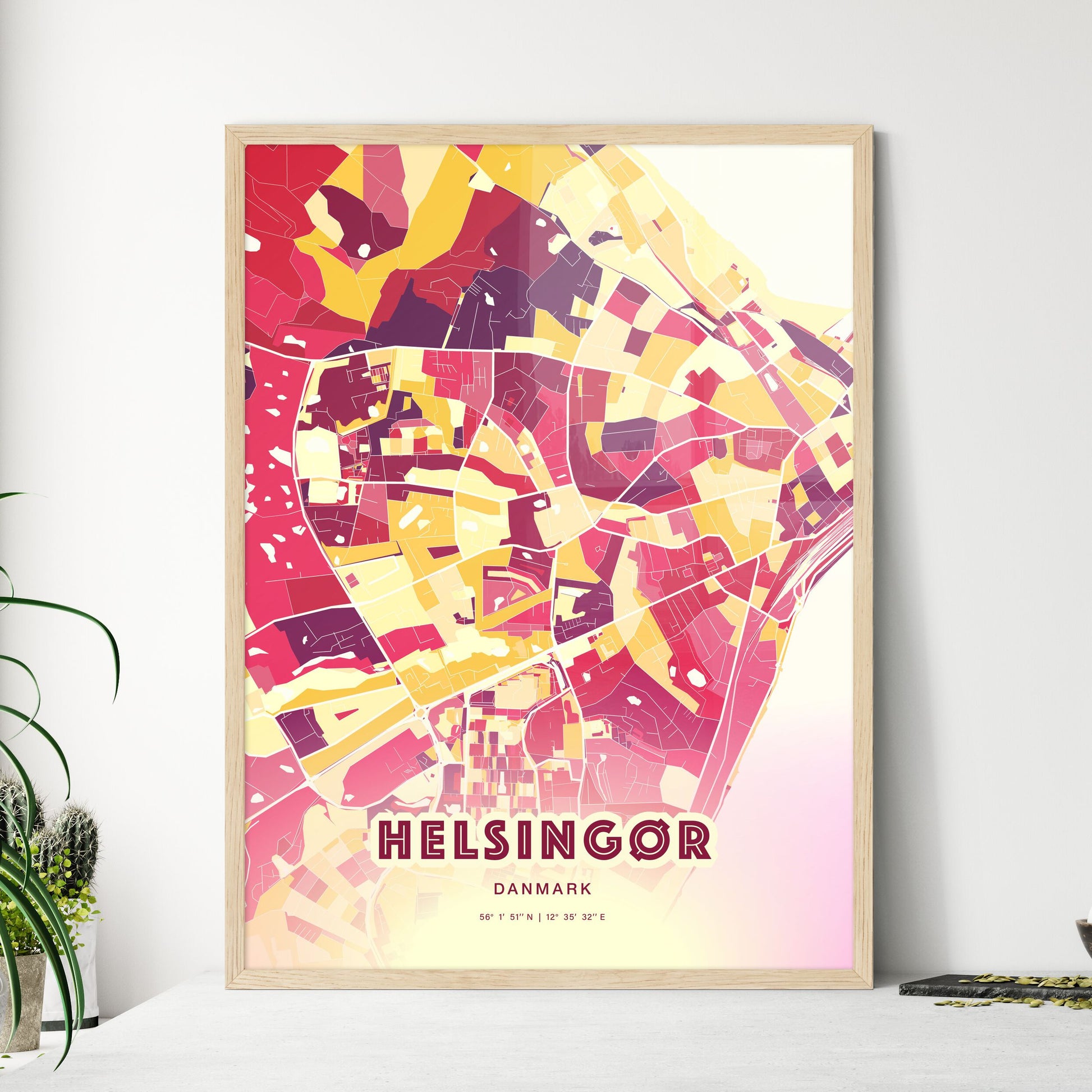 Colorful HELSINGØR DENMARK Fine Art Map Hot Red