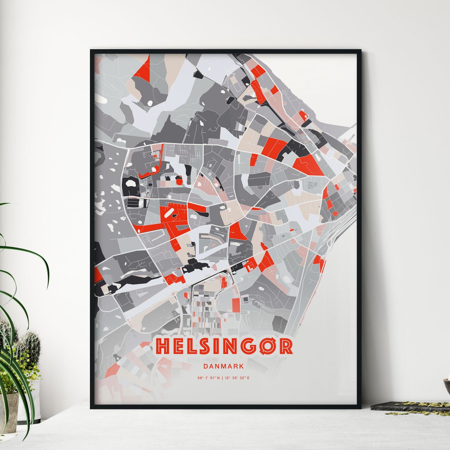 Colorful HELSINGØR DENMARK Fine Art Map Modern