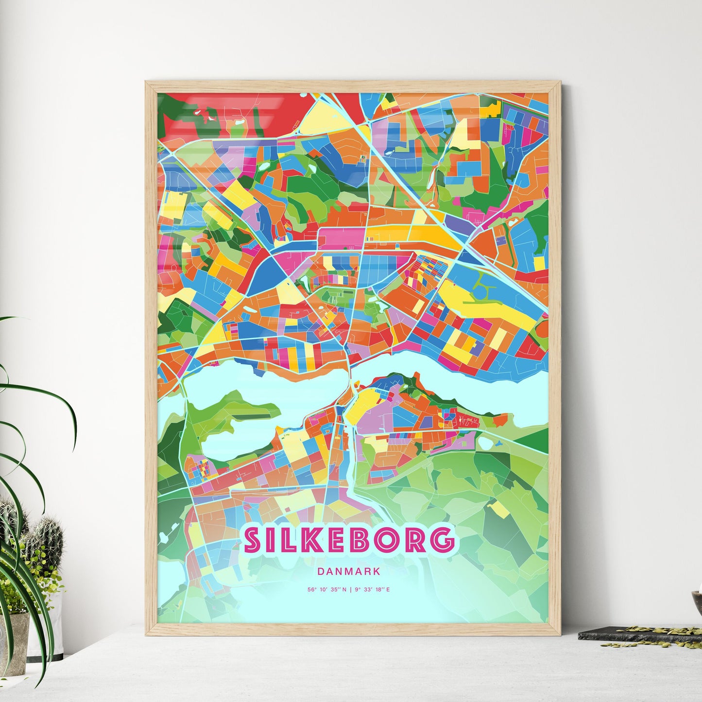 Colorful SILKEBORG DENMARK Fine Art Map Crazy Colors