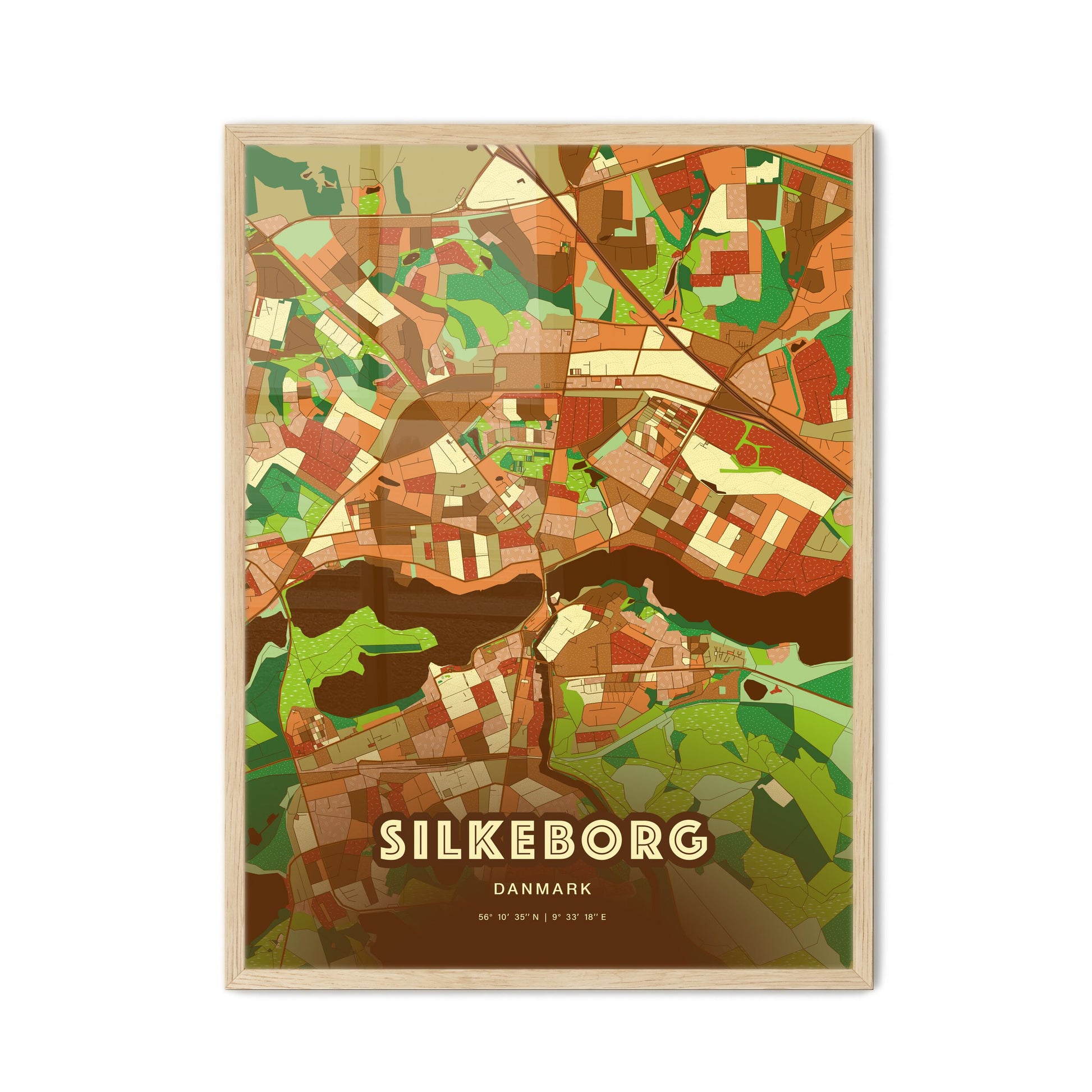 Colorful SILKEBORG DENMARK Fine Art Map Farmhouse