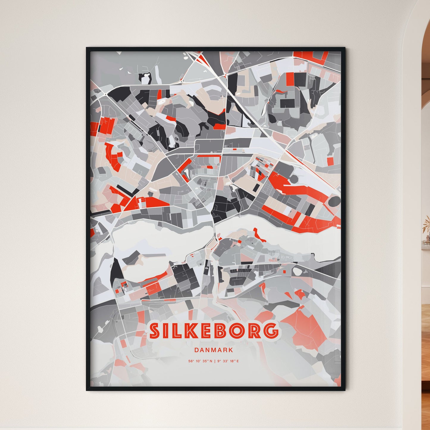 Colorful SILKEBORG DENMARK Fine Art Map Modern