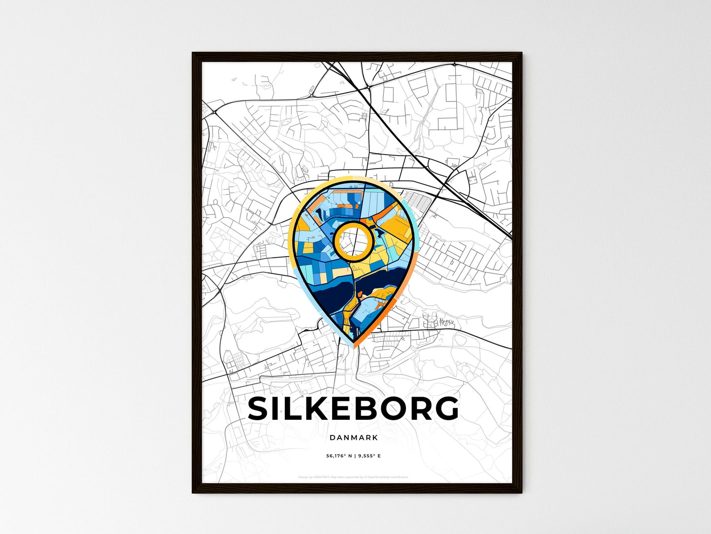 Silkeborg Denmark wedding art map with pointer icon