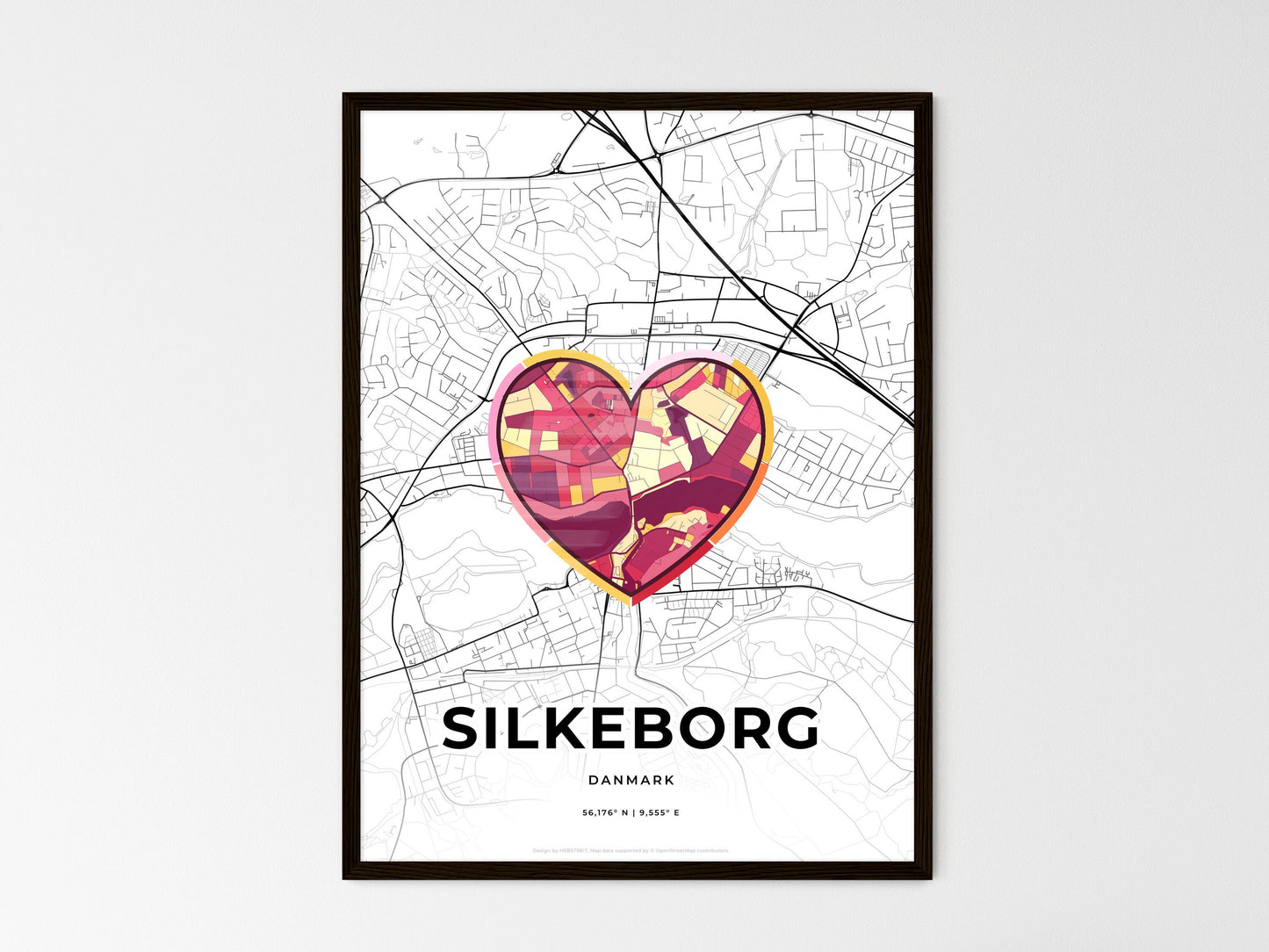 Silkeborg Denmark wedding art map with heart icon