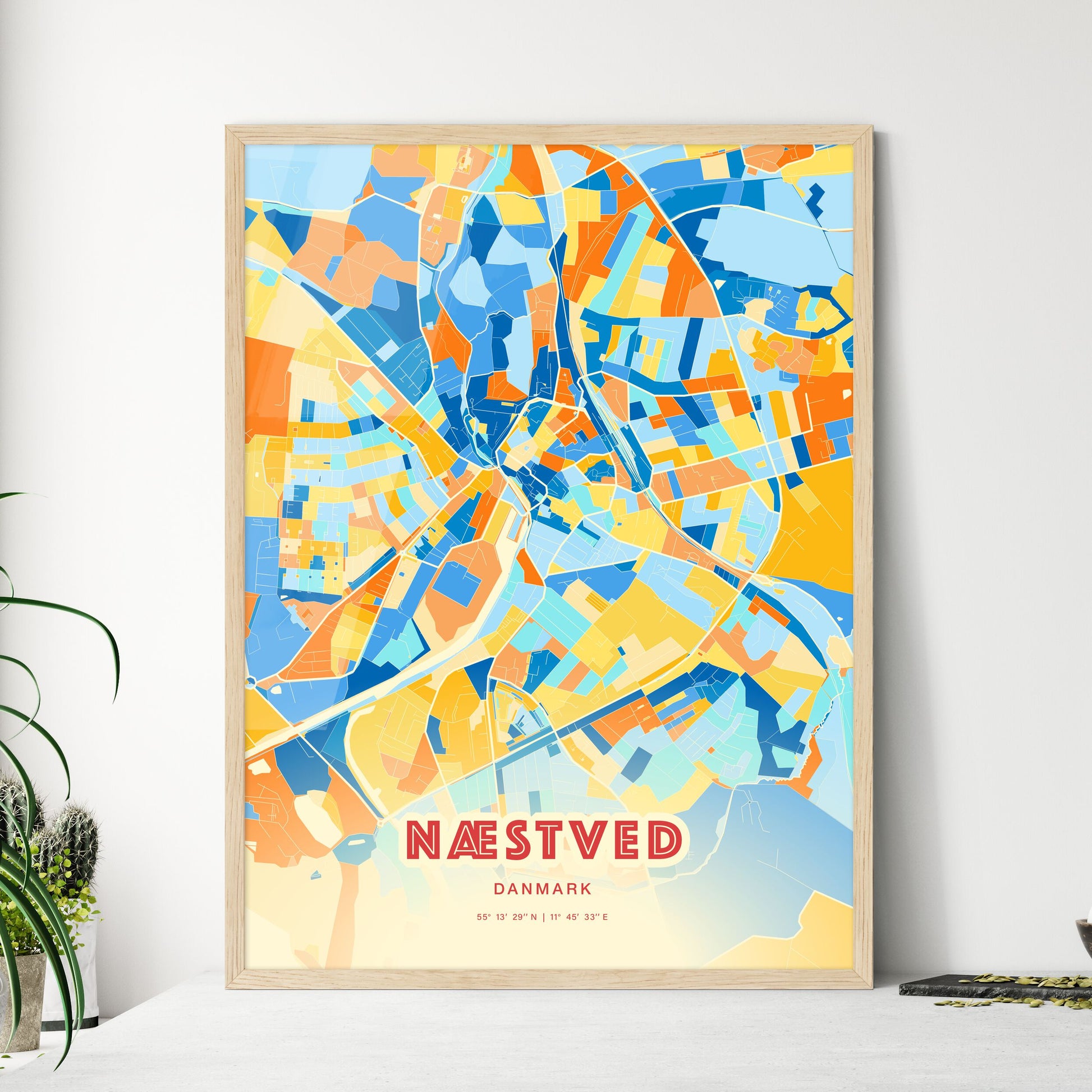 Colorful NÆSTVED DENMARK Fine Art Map Blue Orange