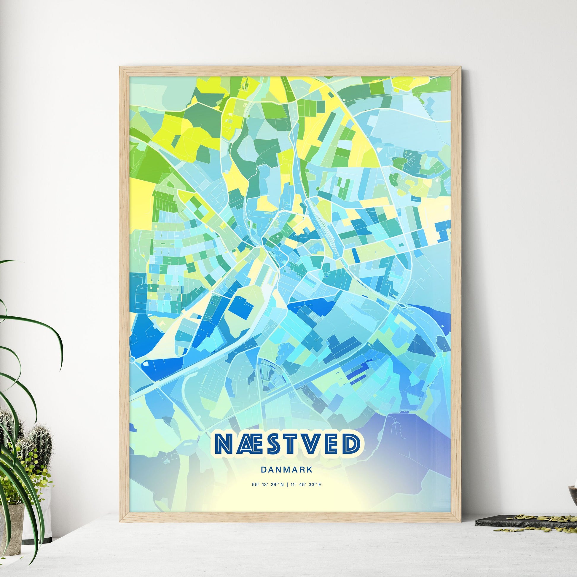 Colorful NÆSTVED DENMARK Fine Art Map Cool Blue