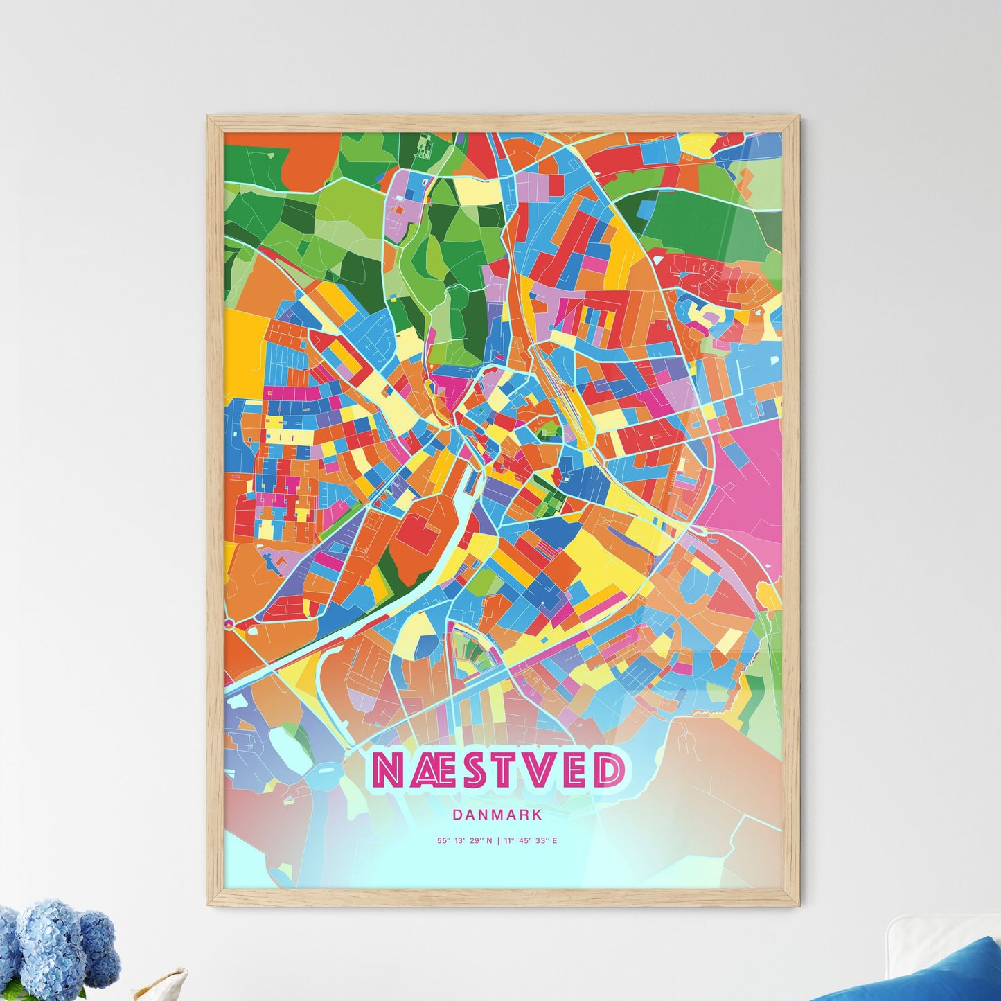 Colorful NÆSTVED DENMARK Fine Art Map Crazy Colors