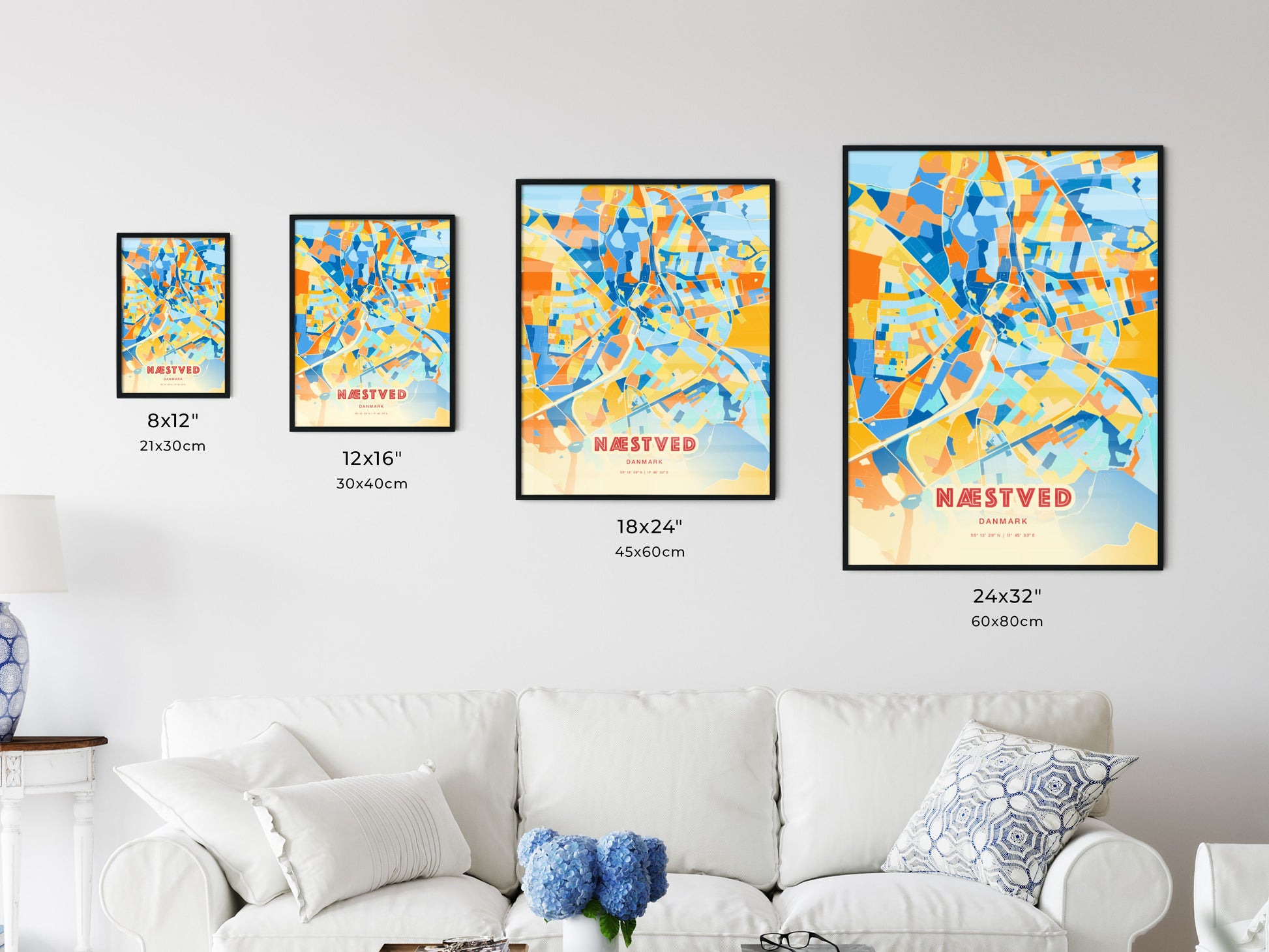 Colorful NÆSTVED DENMARK Fine Art Map Blue Orange