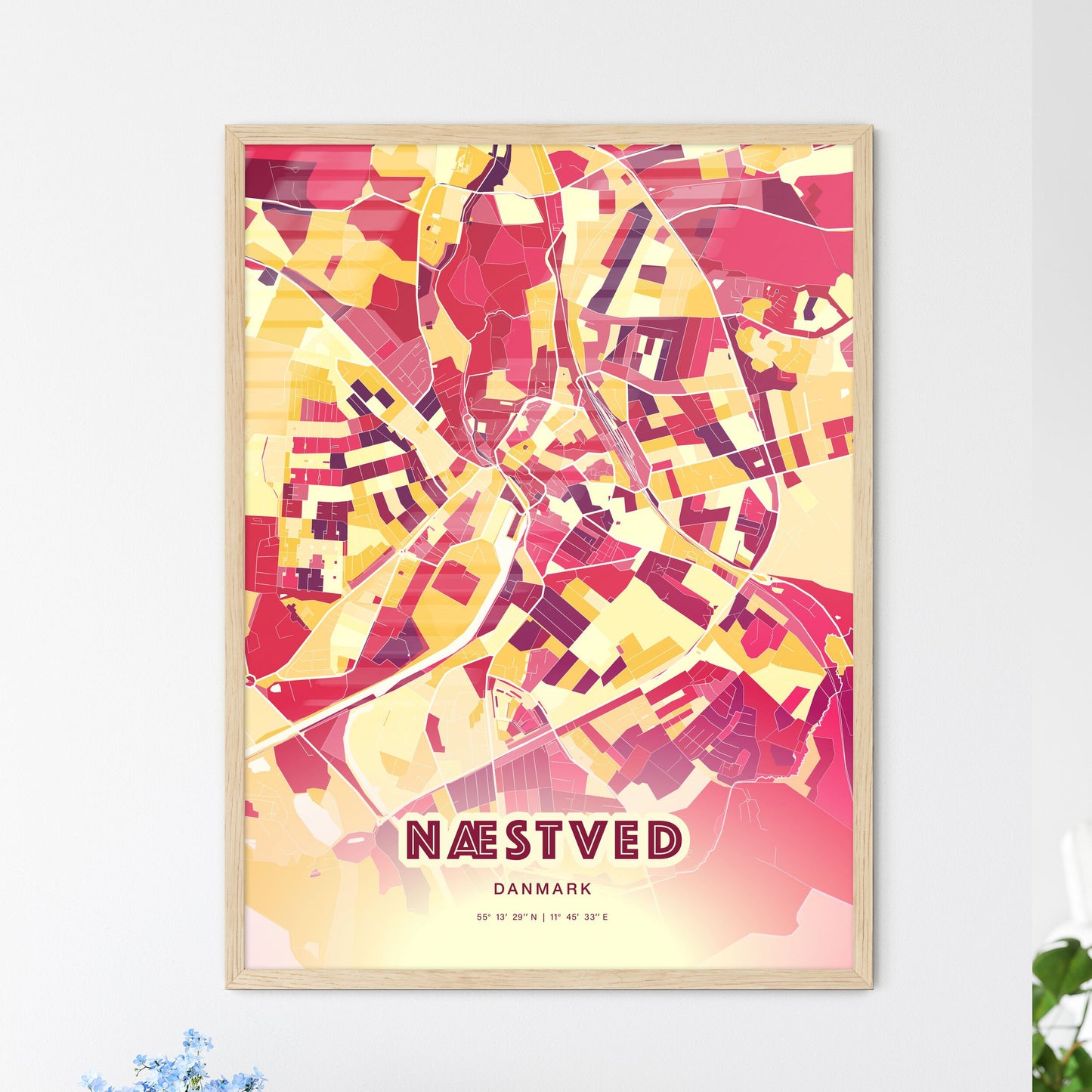 Colorful NÆSTVED DENMARK Fine Art Map Hot Red