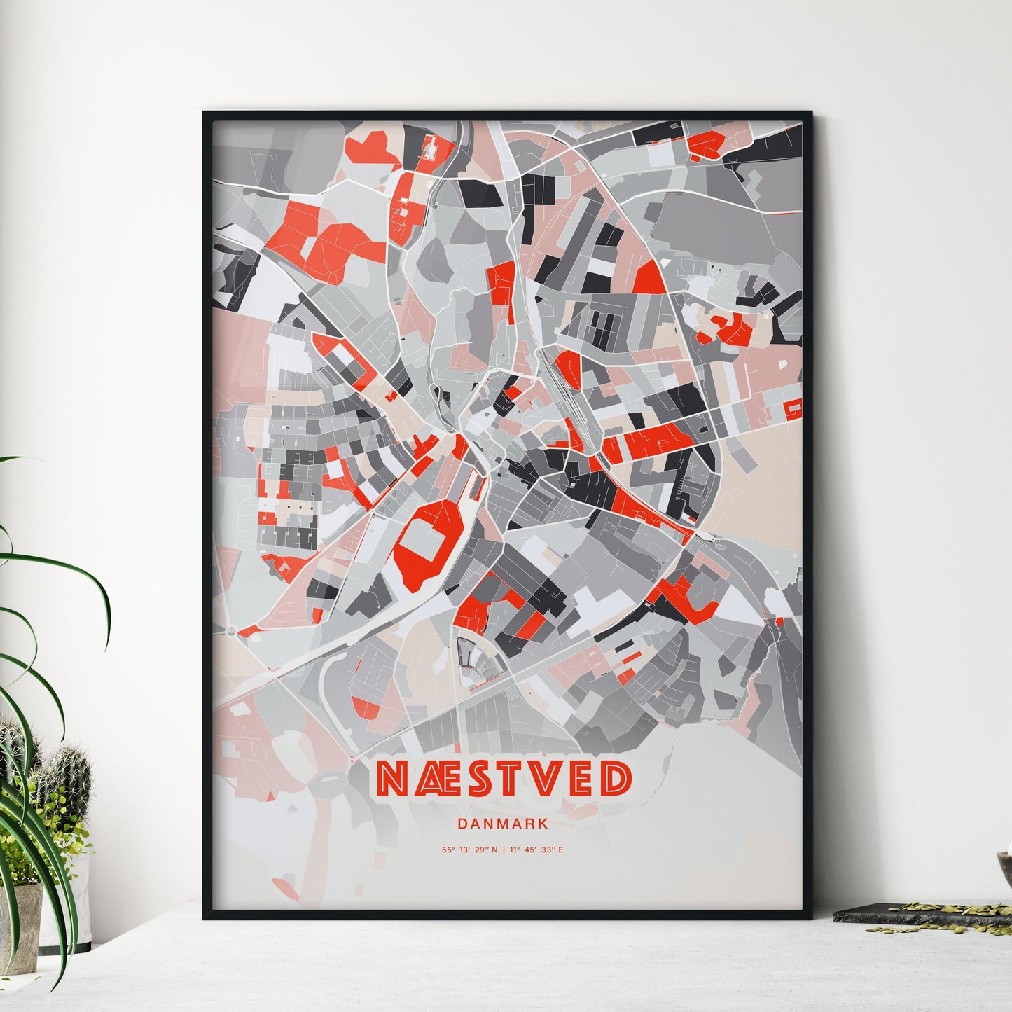 Colorful NÆSTVED DENMARK Fine Art Map Modern