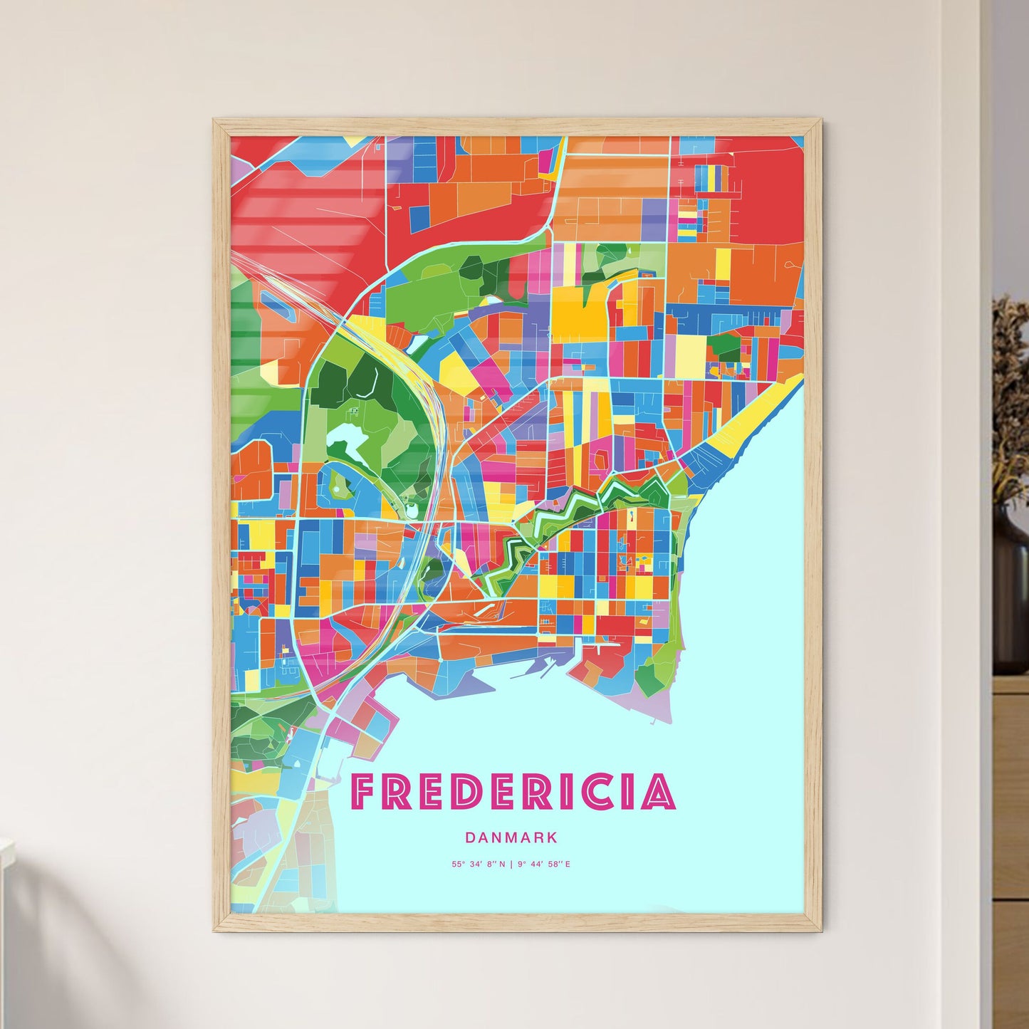 Colorful FREDERICIA DENMARK Fine Art Map Crazy Colors