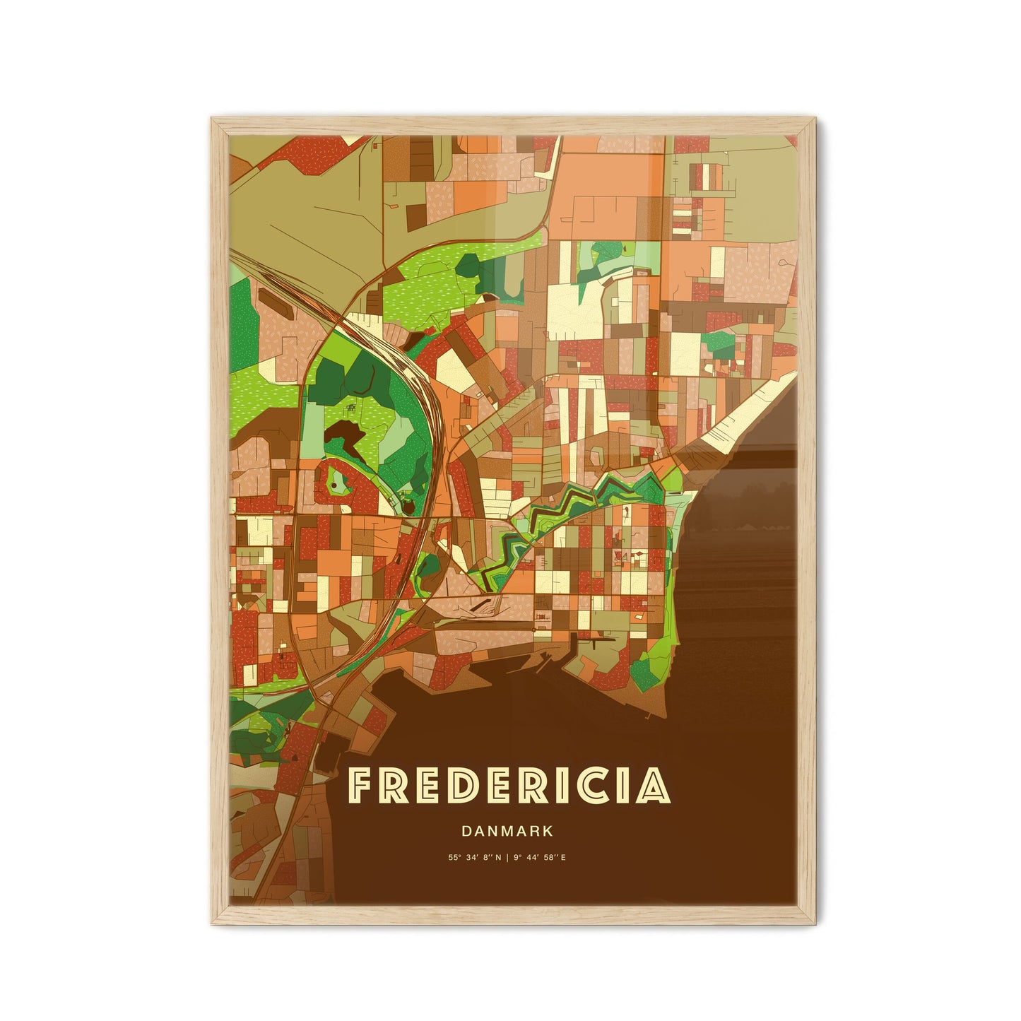 Colorful FREDERICIA DENMARK Fine Art Map Farmhouse