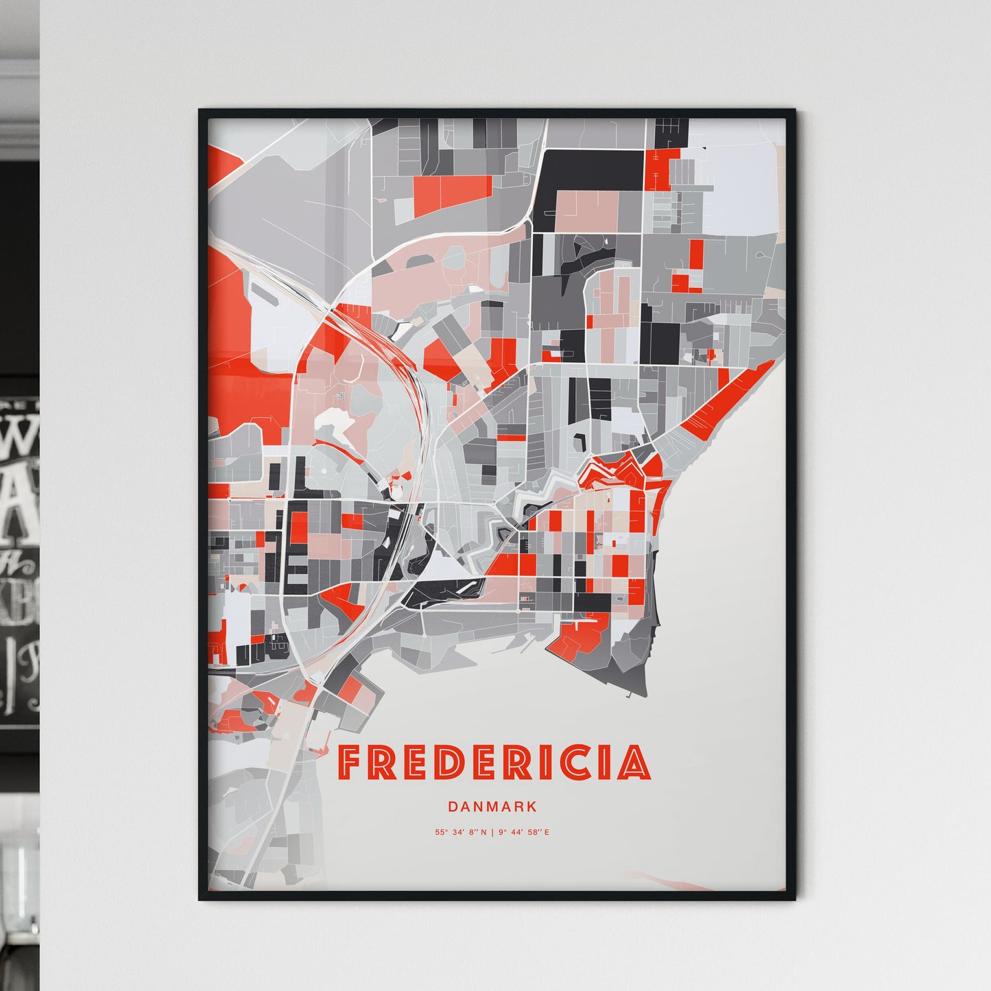 Colorful FREDERICIA DENMARK Fine Art Map Modern