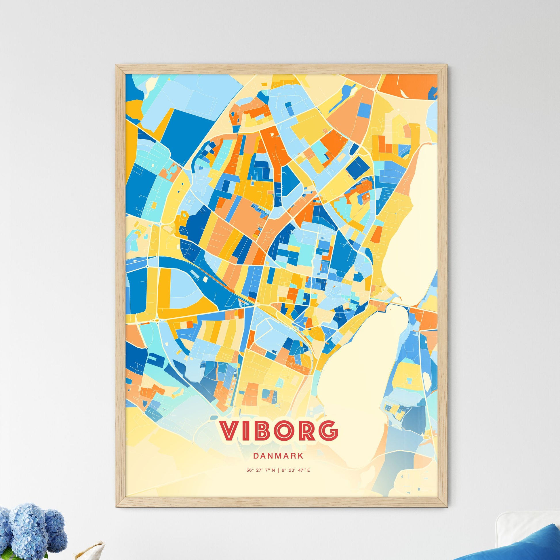 Colorful VIBORG DENMARK Fine Art Map Blue Orange