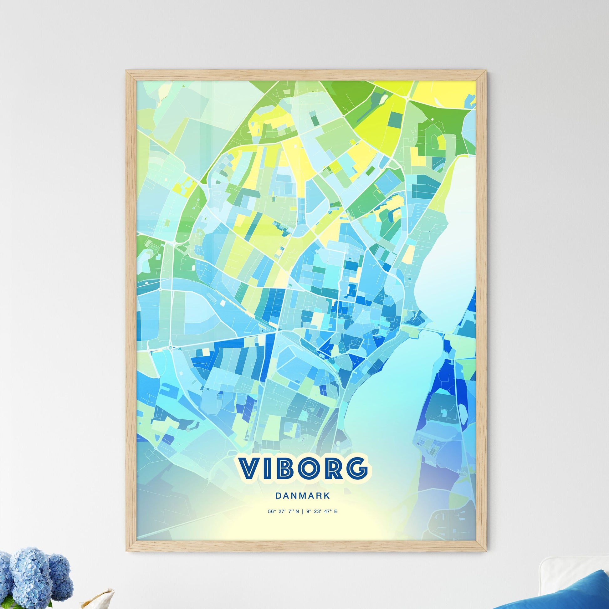 Colorful VIBORG DENMARK Fine Art Map Cool Blue