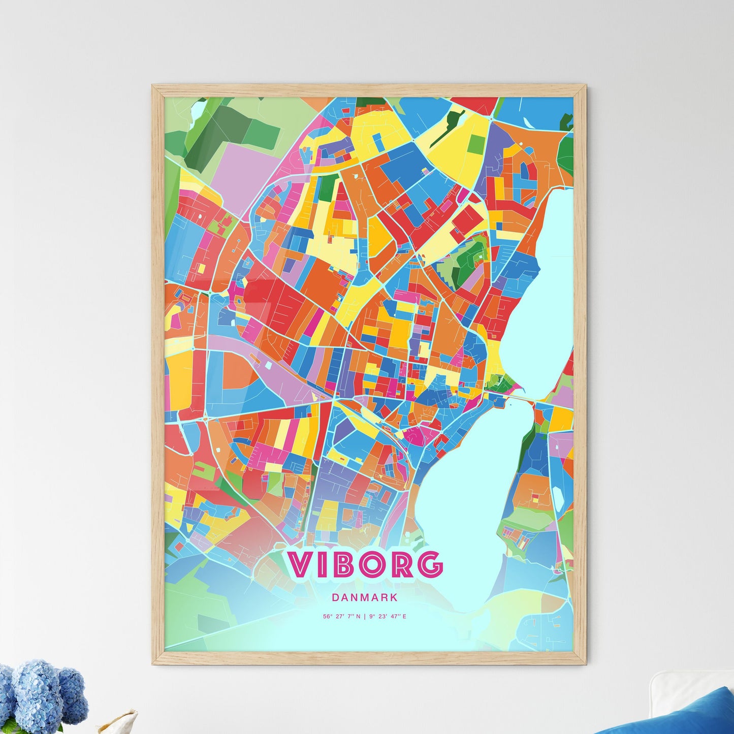 Colorful VIBORG DENMARK Fine Art Map Crazy Colors