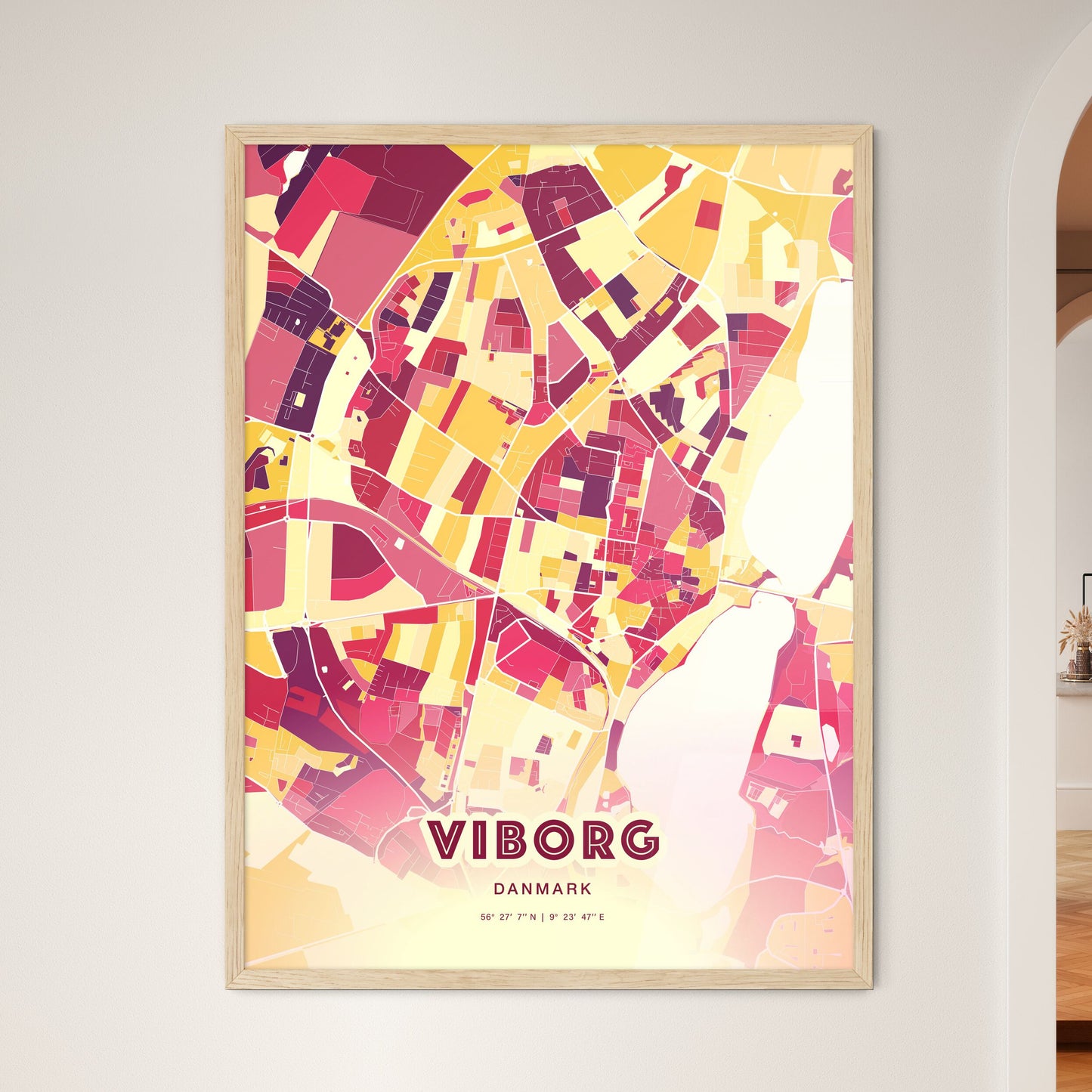 Colorful VIBORG DENMARK Fine Art Map Hot Red