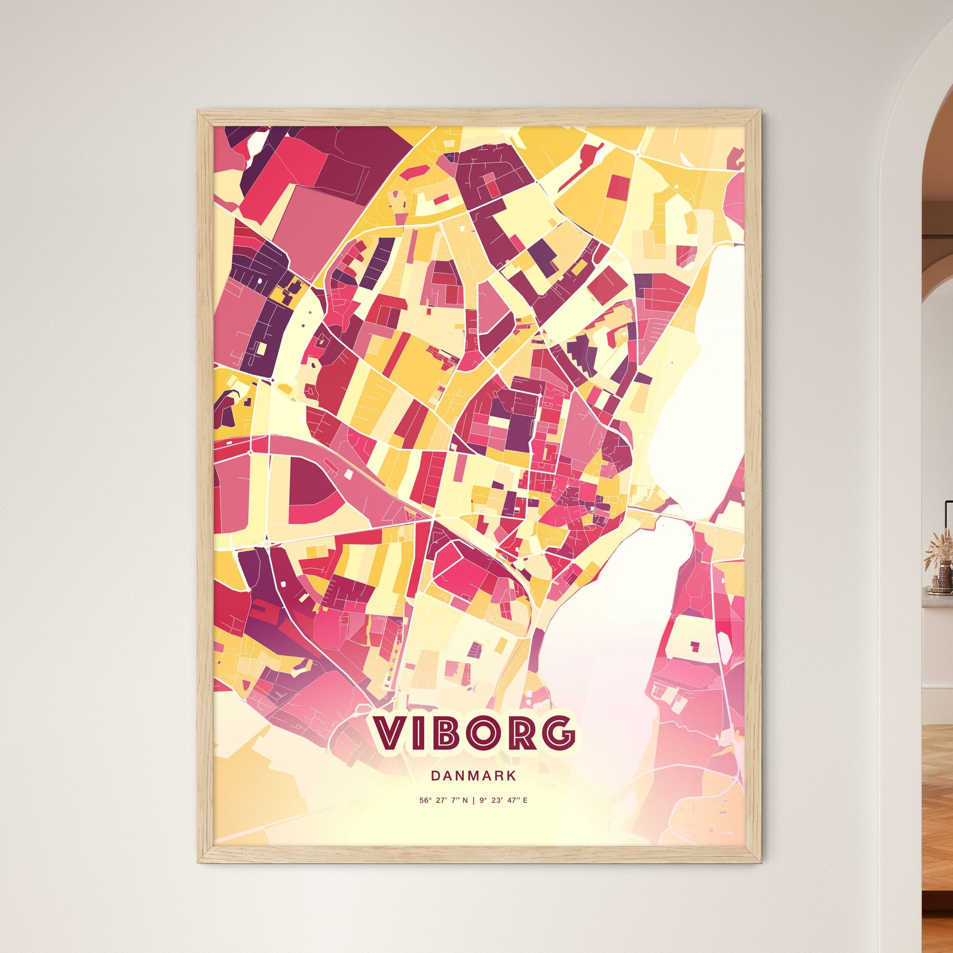 Colorful VIBORG DENMARK Fine Art Map Hot Red