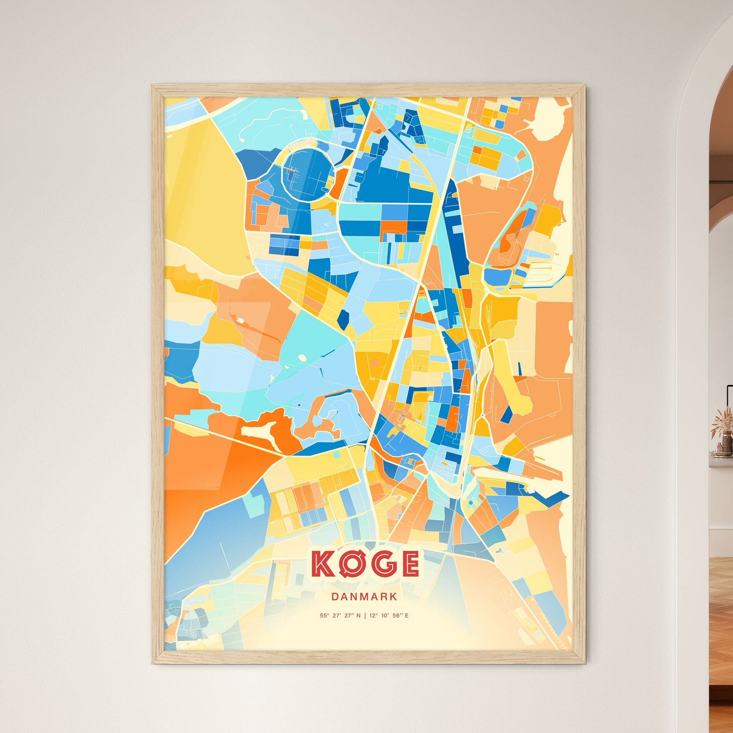 Colorful KØGE DENMARK Fine Art Map Blue Orange