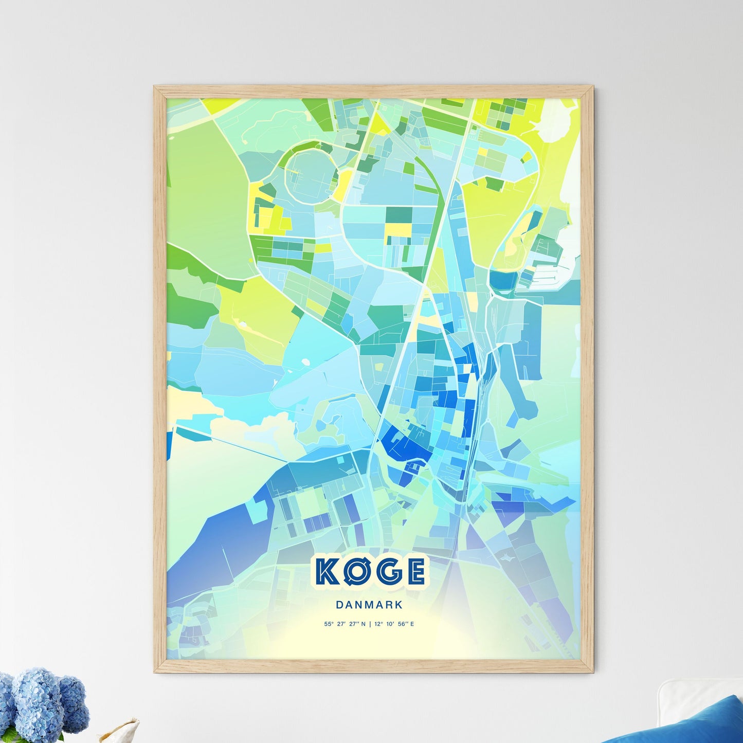 Colorful KØGE DENMARK Fine Art Map Cool Blue