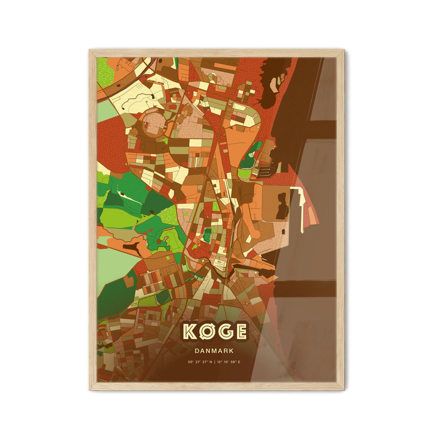 Colorful KØGE DENMARK Fine Art Map Farmhouse