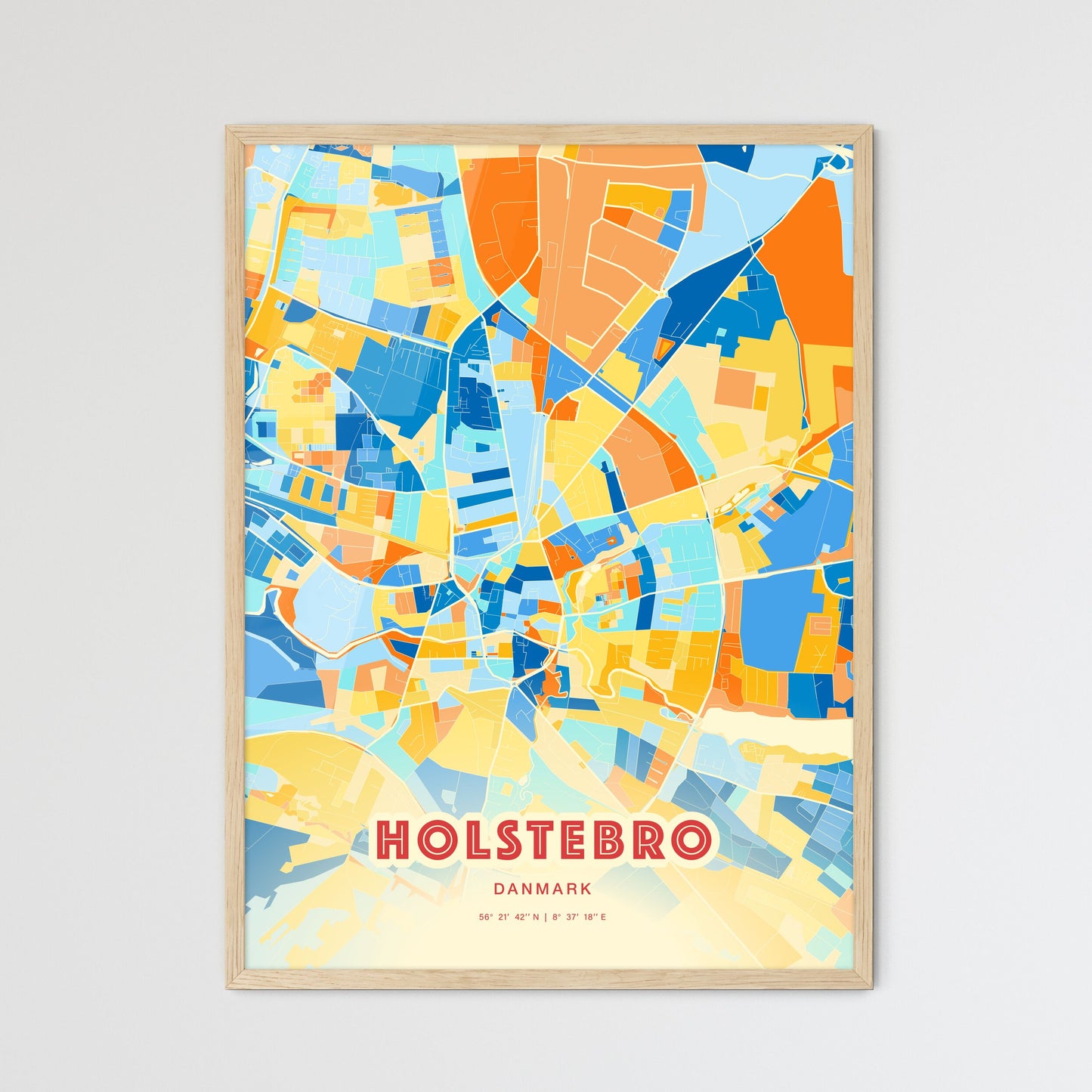 Colorful HOLSTEBRO DENMARK Fine Art Map Blue Orange