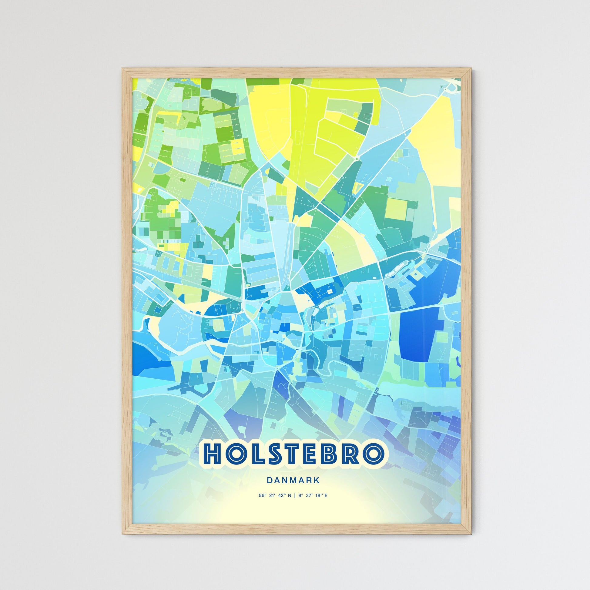 Colorful HOLSTEBRO DENMARK Fine Art Map Cool Blue