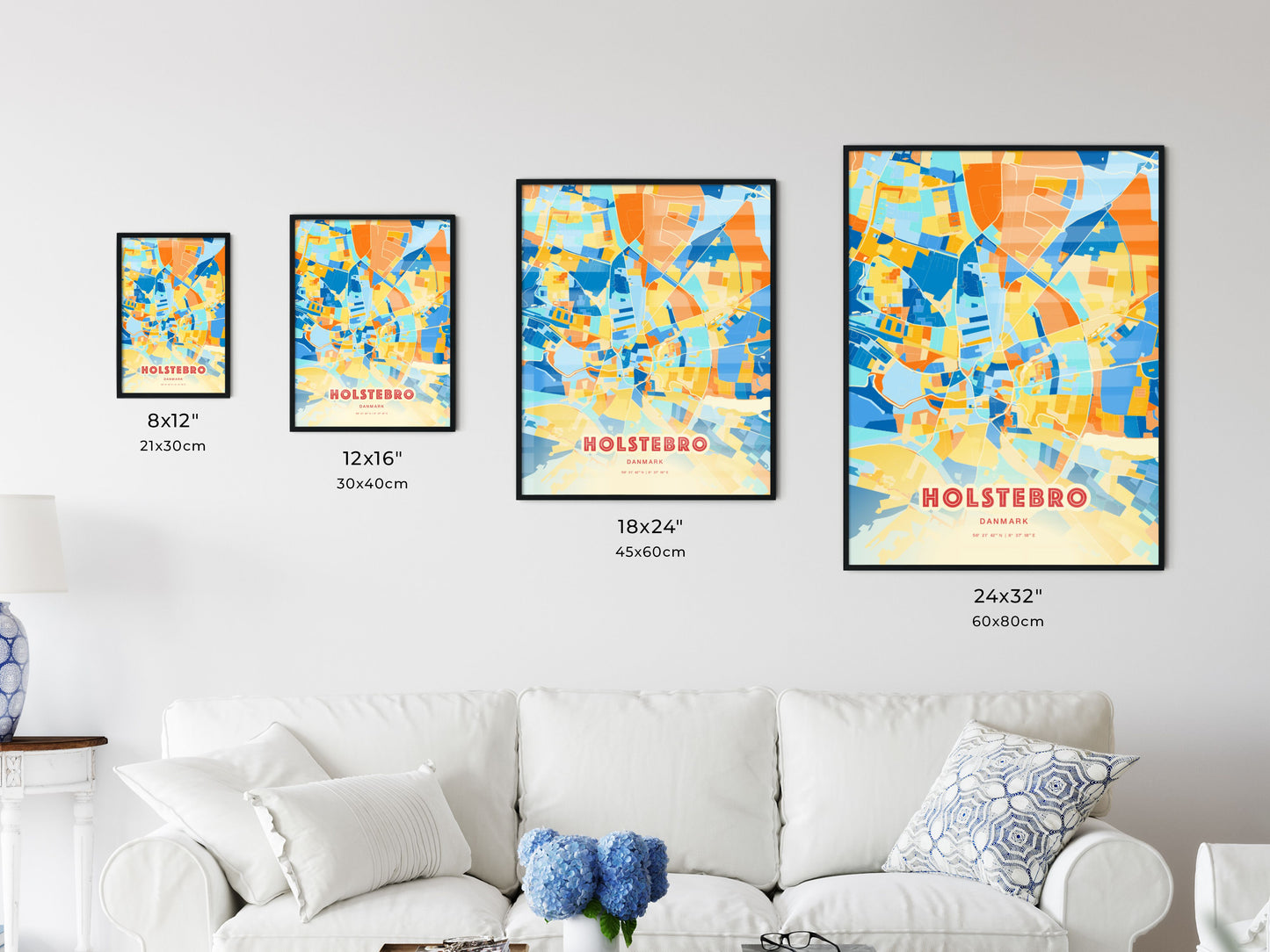 Colorful HOLSTEBRO DENMARK Fine Art Map Blue Orange