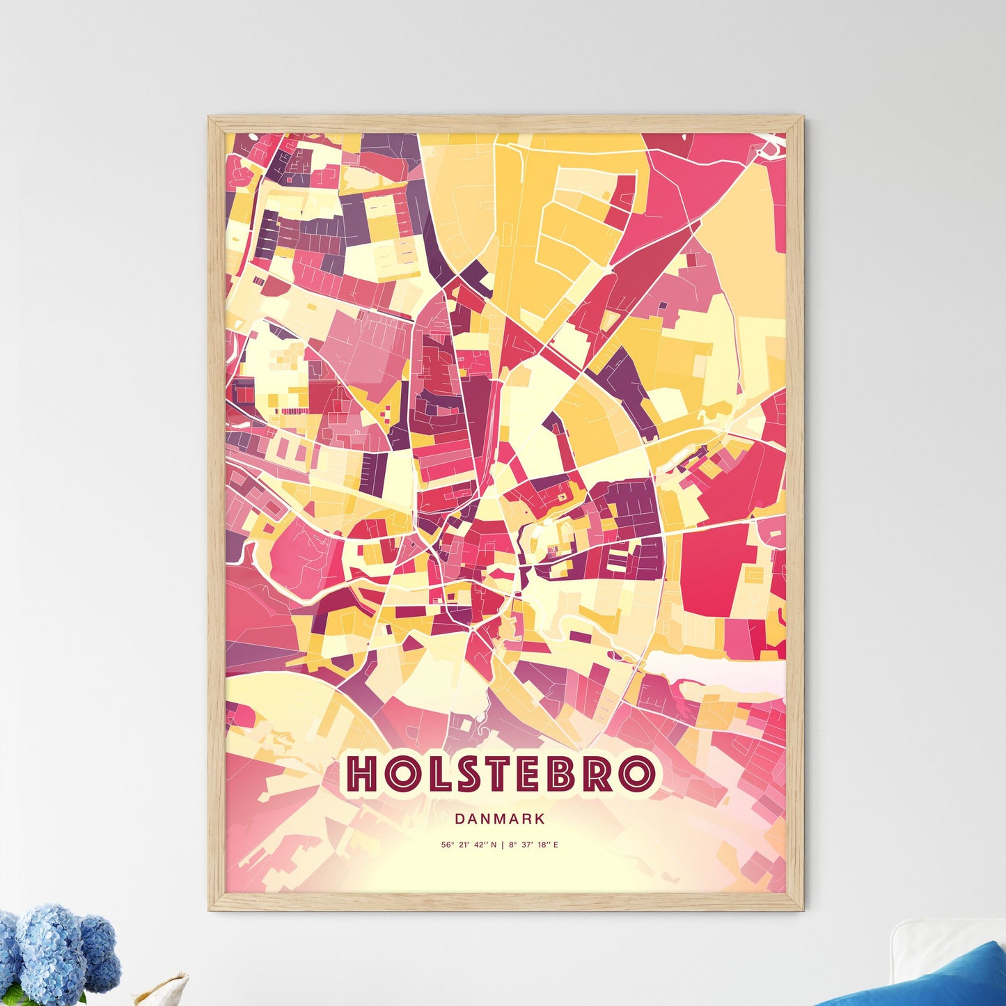 Colorful HOLSTEBRO DENMARK Fine Art Map Hot Red