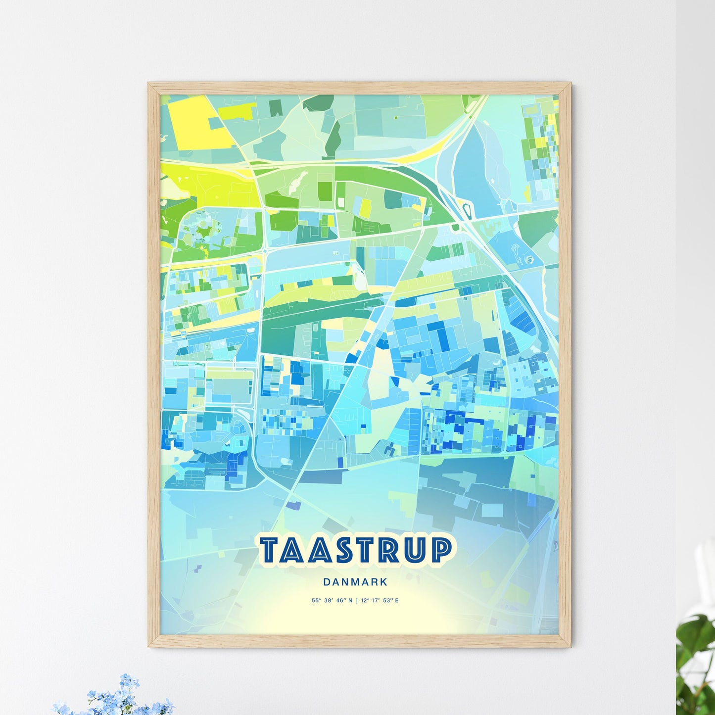 Colorful TAASTRUP DENMARK Fine Art Map Cool Blue