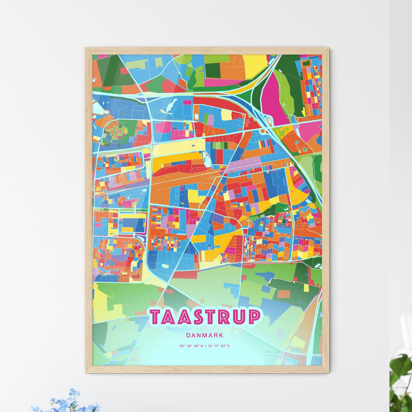 Colorful TAASTRUP DENMARK Fine Art Map Crazy Colors