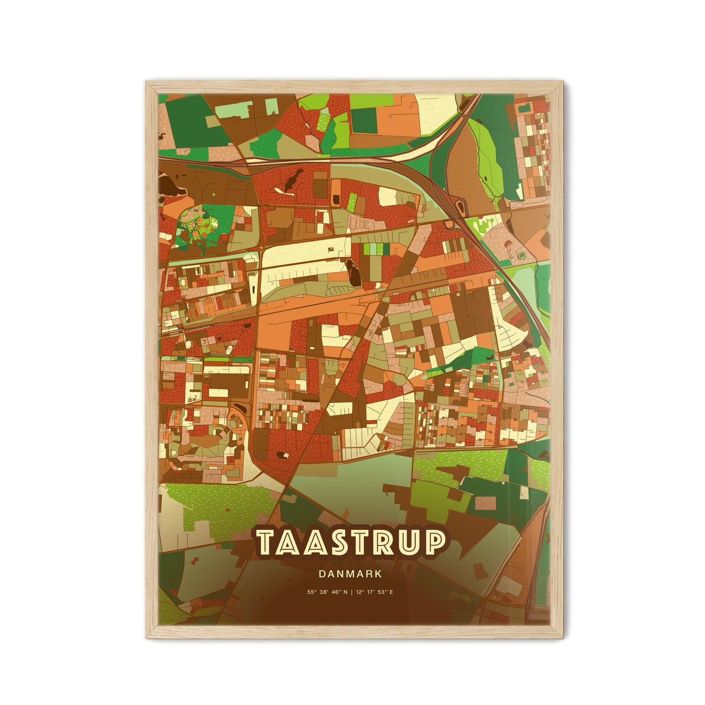 Colorful TAASTRUP DENMARK Fine Art Map Farmhouse