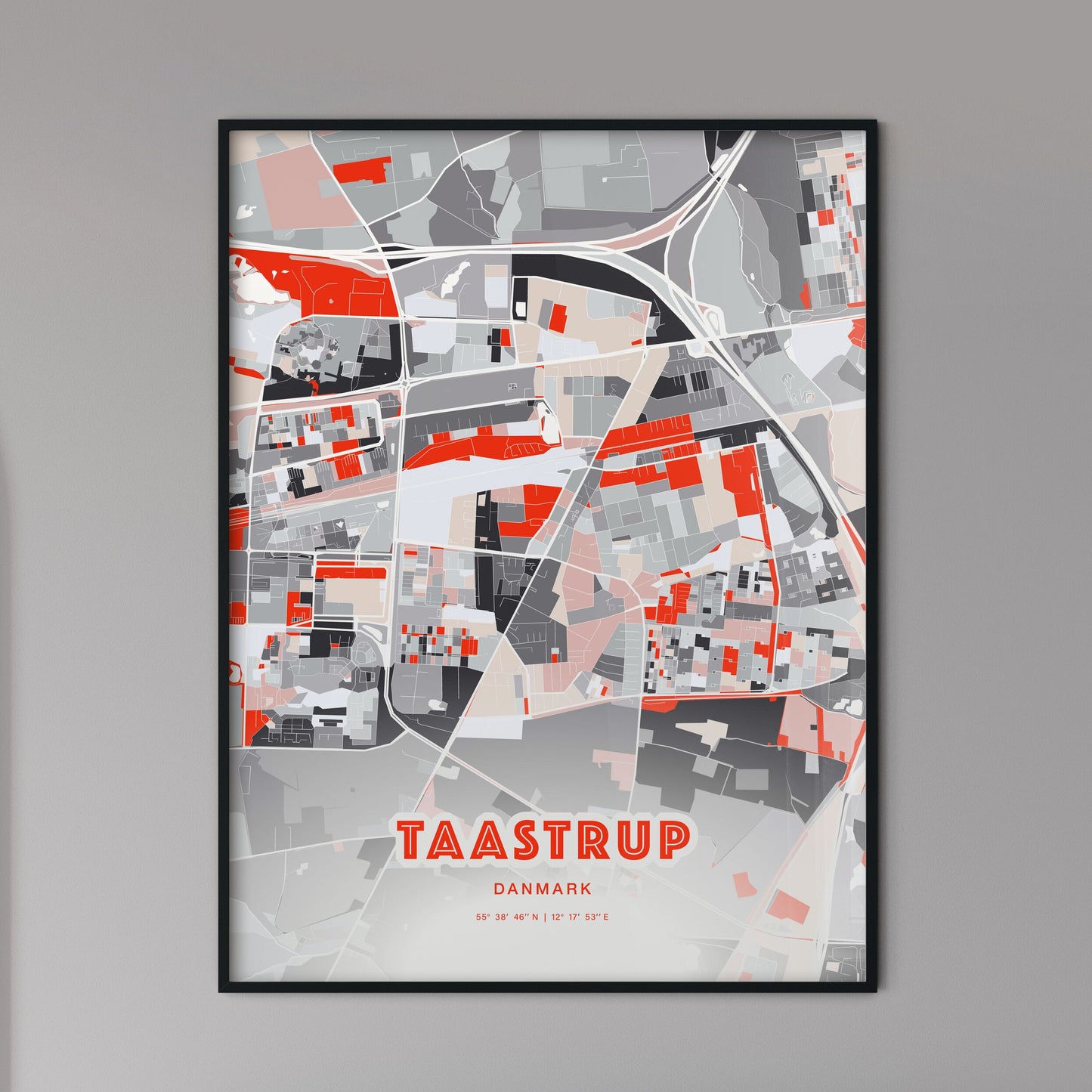 Colorful TAASTRUP DENMARK Fine Art Map Modern