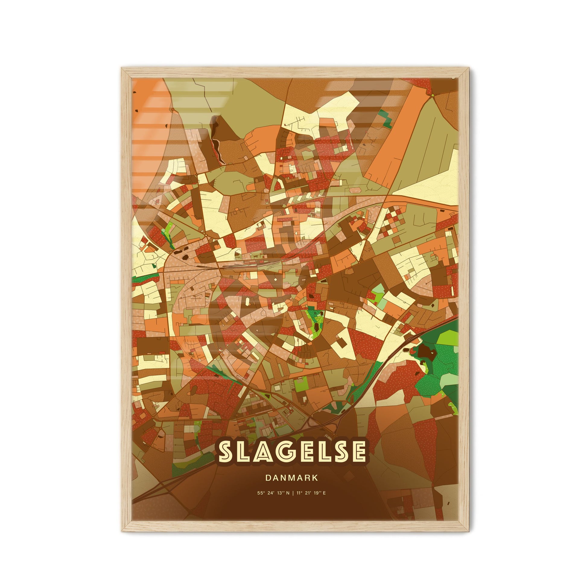 Colorful SLAGELSE DENMARK Fine Art Map Farmhouse