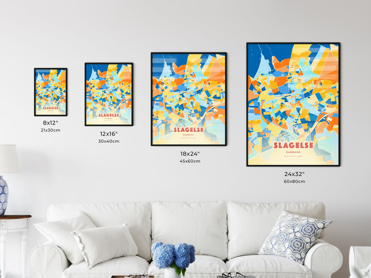 Colorful SLAGELSE DENMARK Fine Art Map Blue Orange