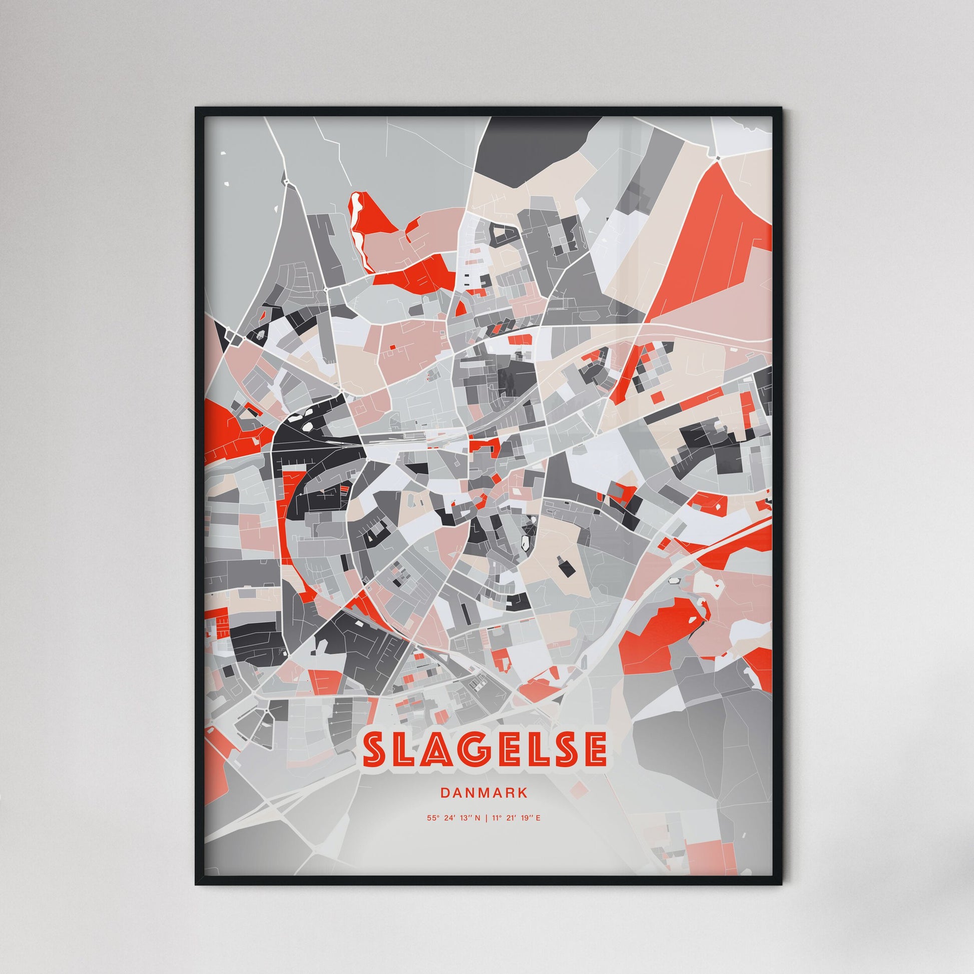 Colorful SLAGELSE DENMARK Fine Art Map Modern