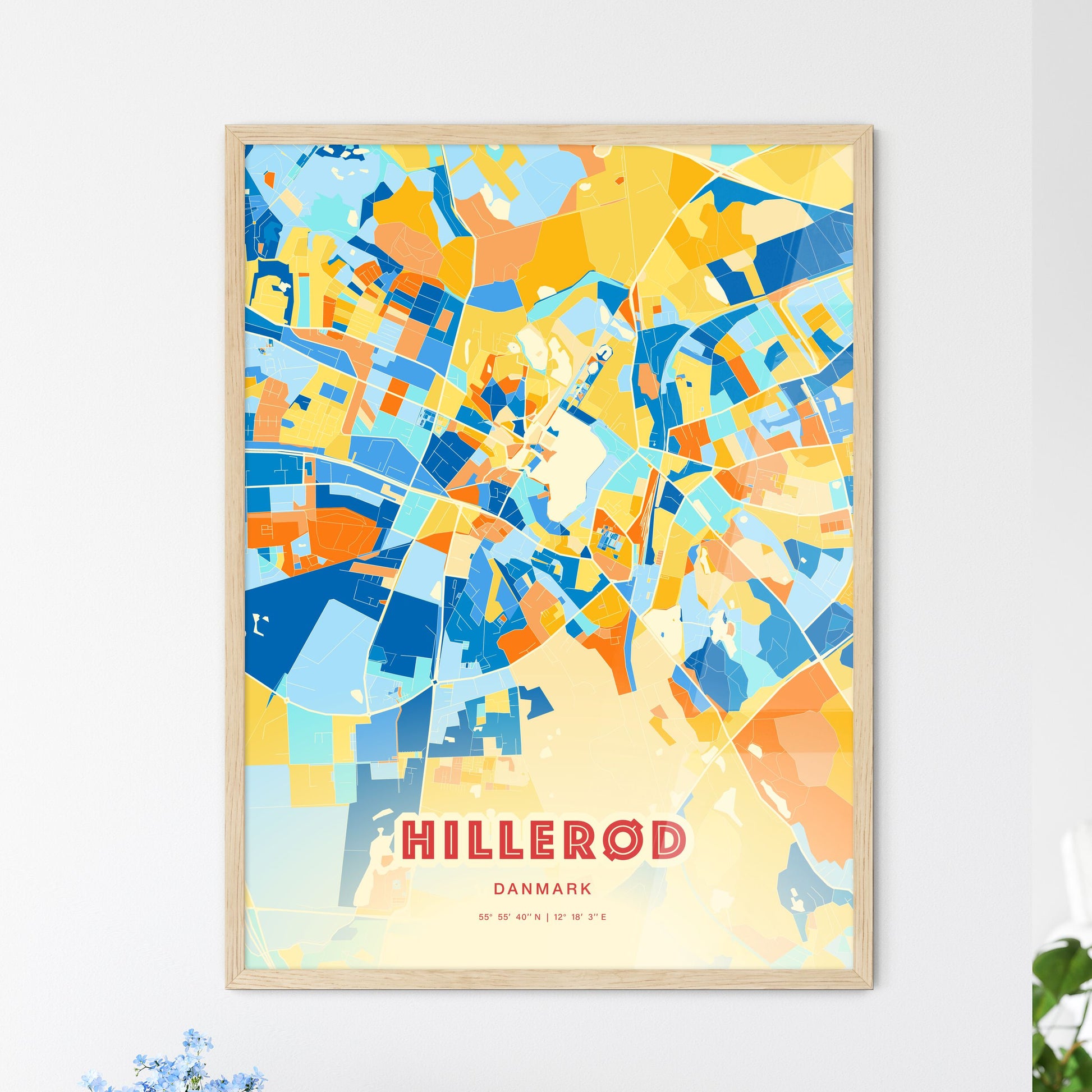 Colorful HILLERØD DENMARK Fine Art Map Blue Orange