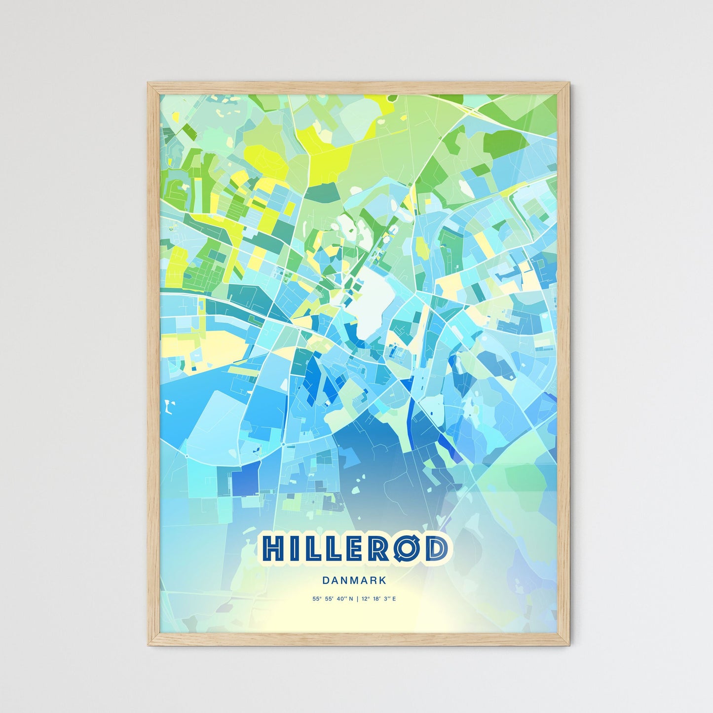 Colorful HILLERØD DENMARK Fine Art Map Cool Blue