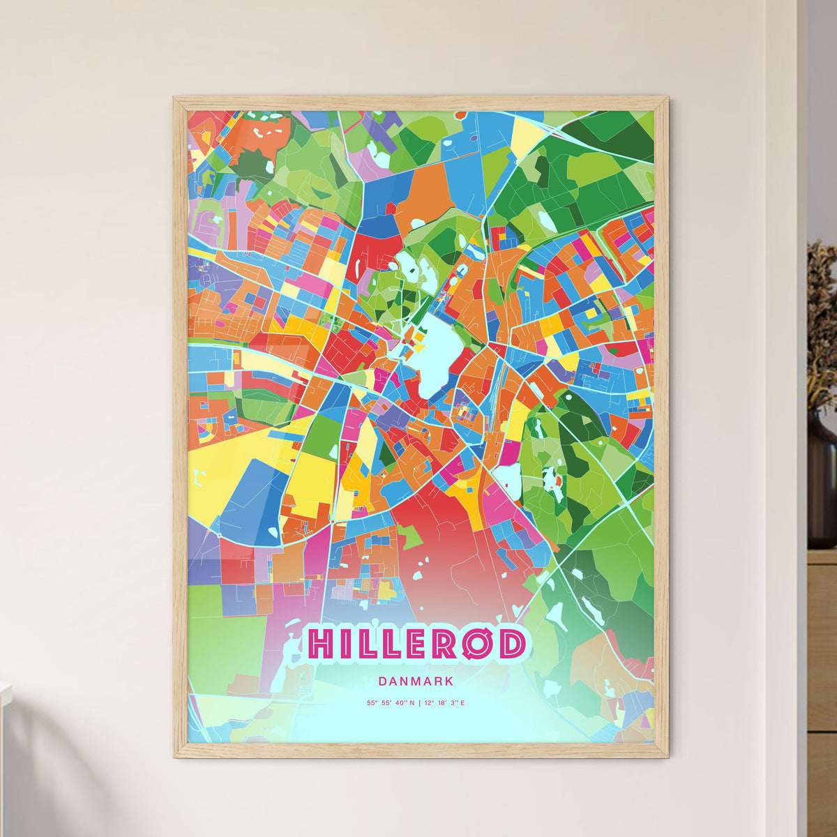 Colorful HILLERØD DENMARK Fine Art Map Crazy Colors