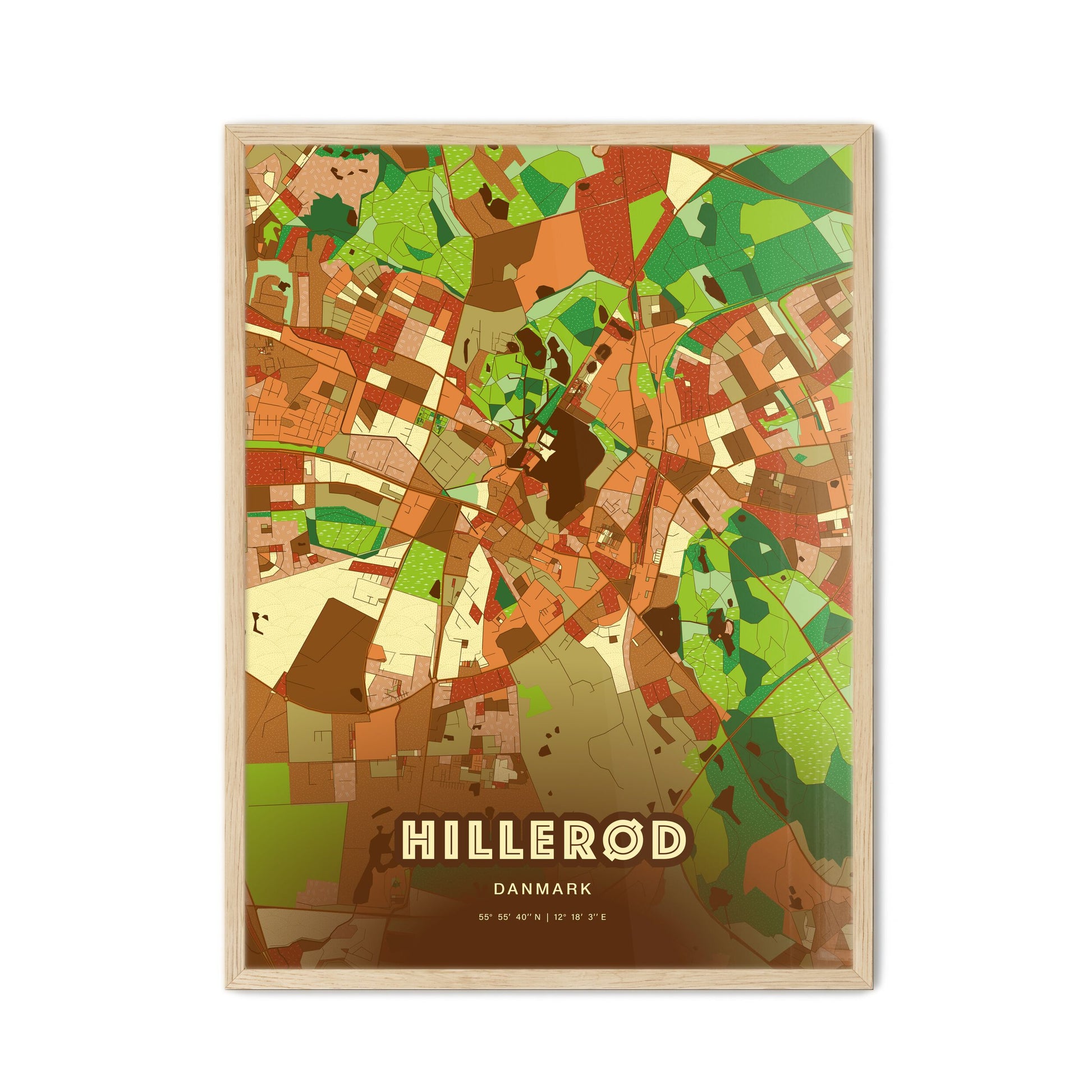 Colorful HILLERØD DENMARK Fine Art Map Farmhouse