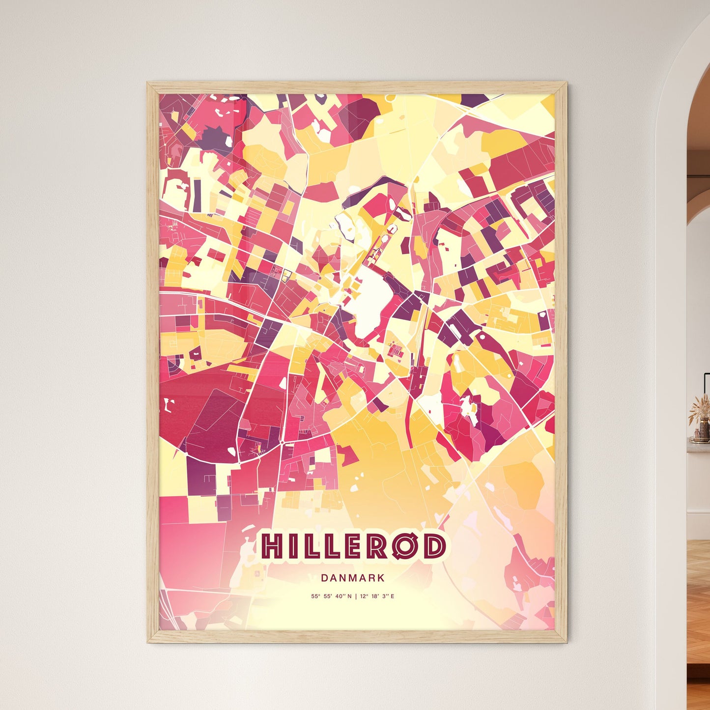 Colorful HILLERØD DENMARK Fine Art Map Hot Red