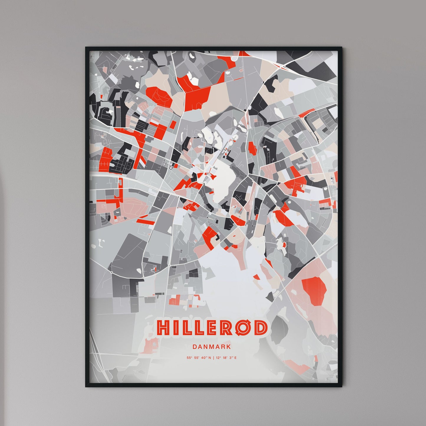 Colorful HILLERØD DENMARK Fine Art Map Modern