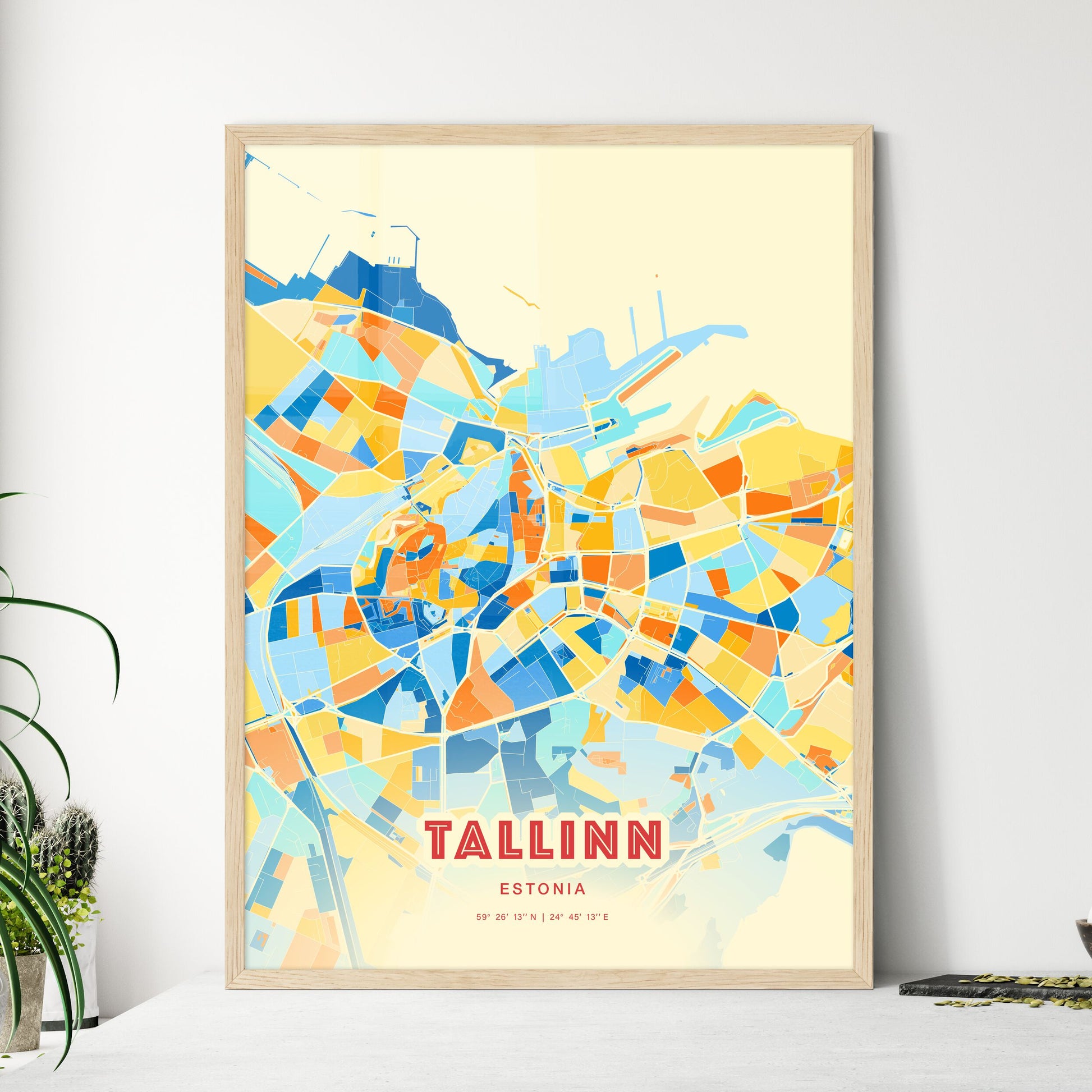Colorful Tallinn Estonia Fine Art Map Blue Orange