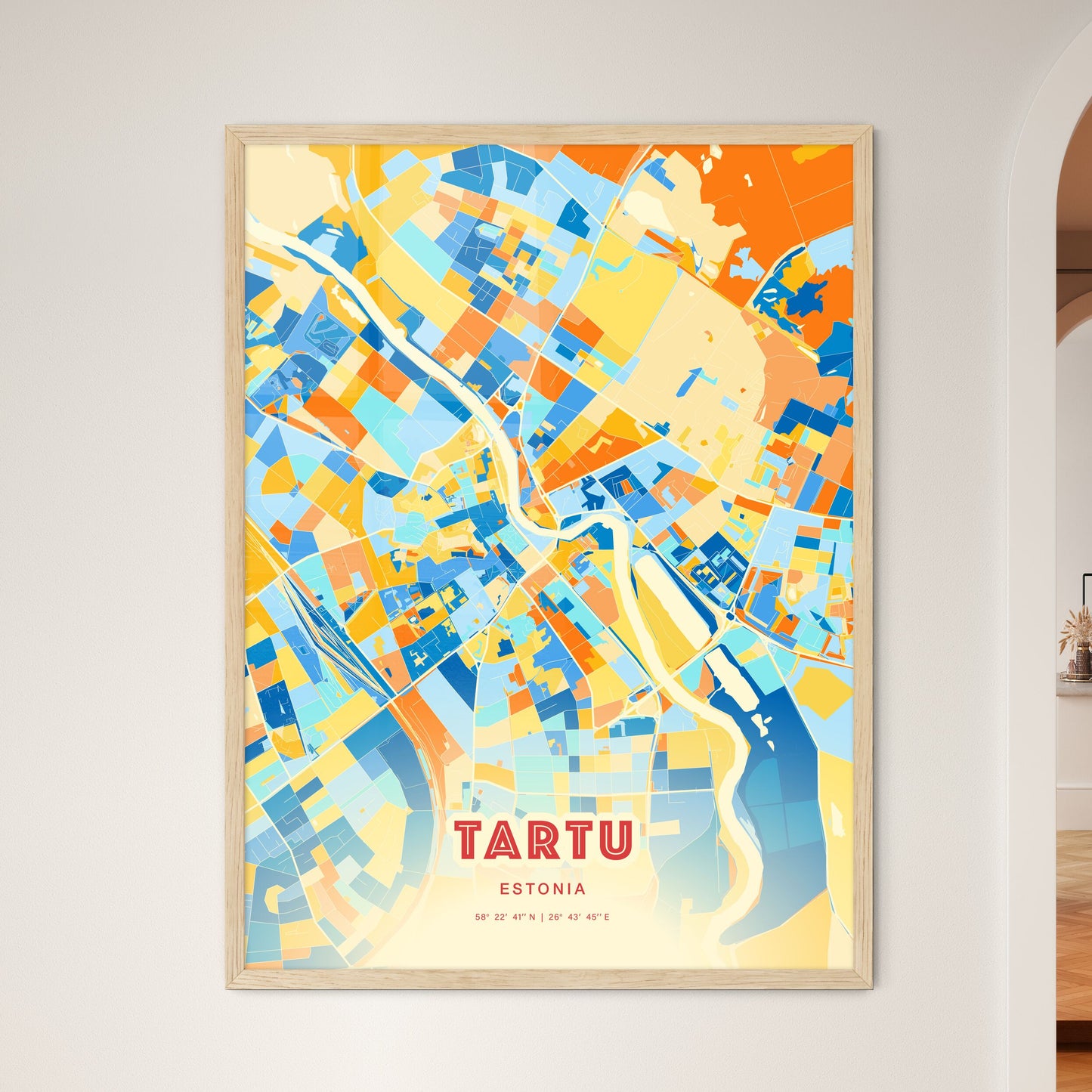 Colorful Tartu Estonia Fine Art Map Blue Orange