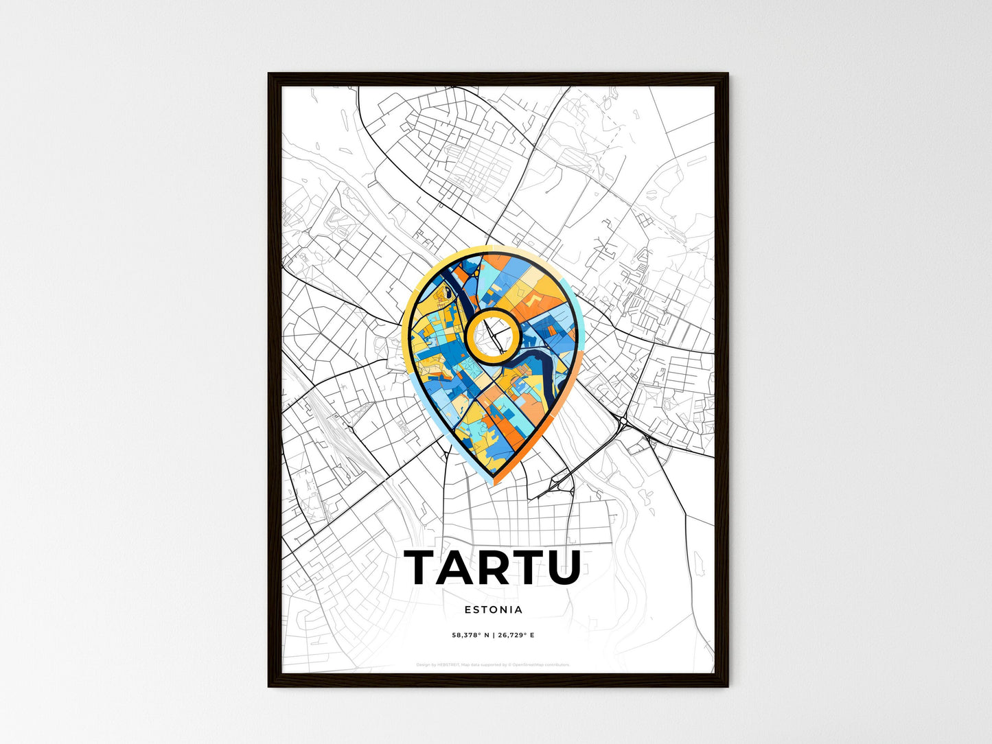 Tartu Estonia wedding art map with pointer icon