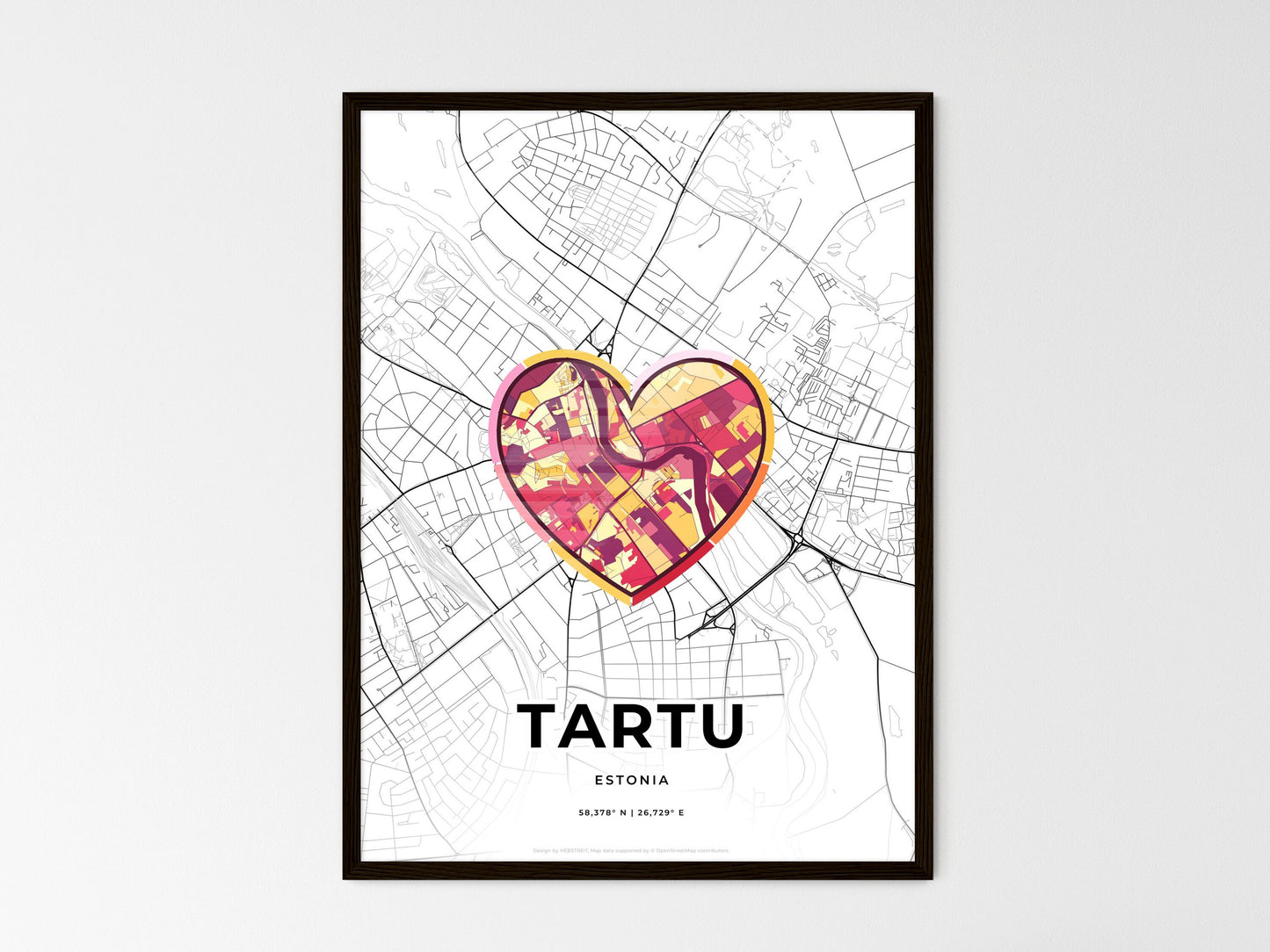 Tartu Estonia wedding art map with heart icon