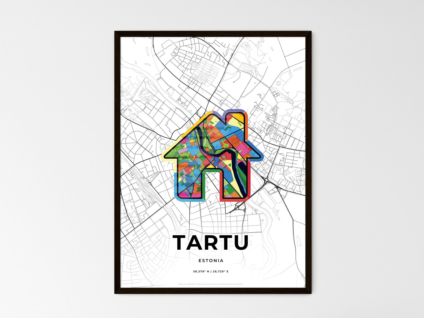 Tartu Estonia wedding art map with home icon
