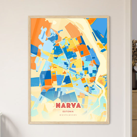 Colorful NARVA ESTONIA Fine Art Map Blue Orange